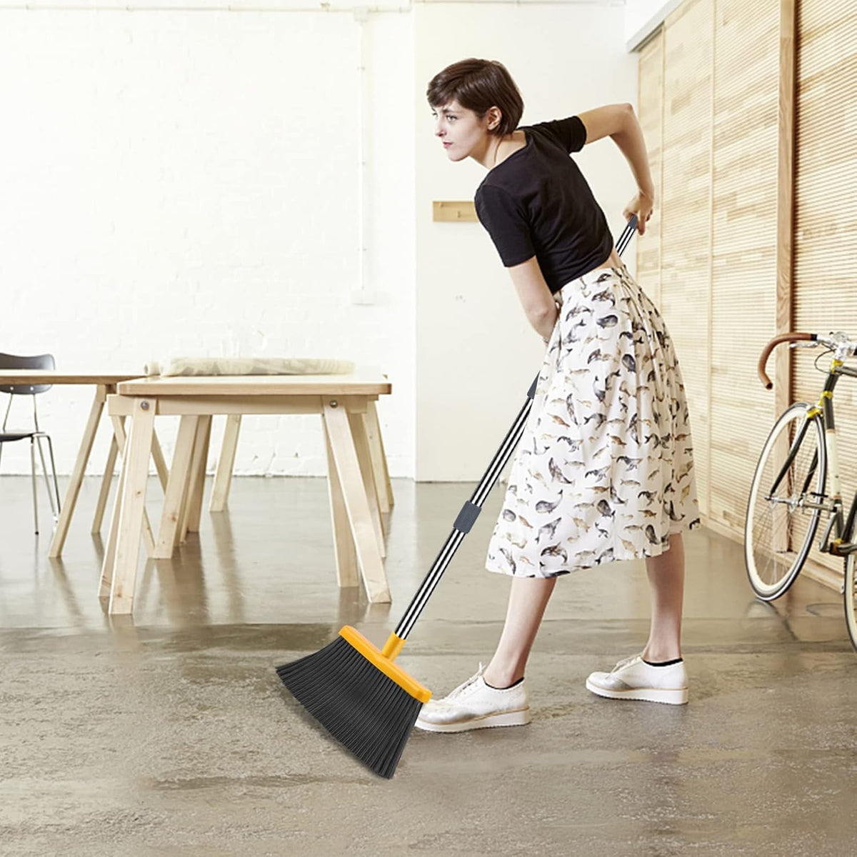 kelamayi Upgrade Broom and Dustpan Set, Broom with Dustpan Combo Set, Self-Cleaning with Dustpan