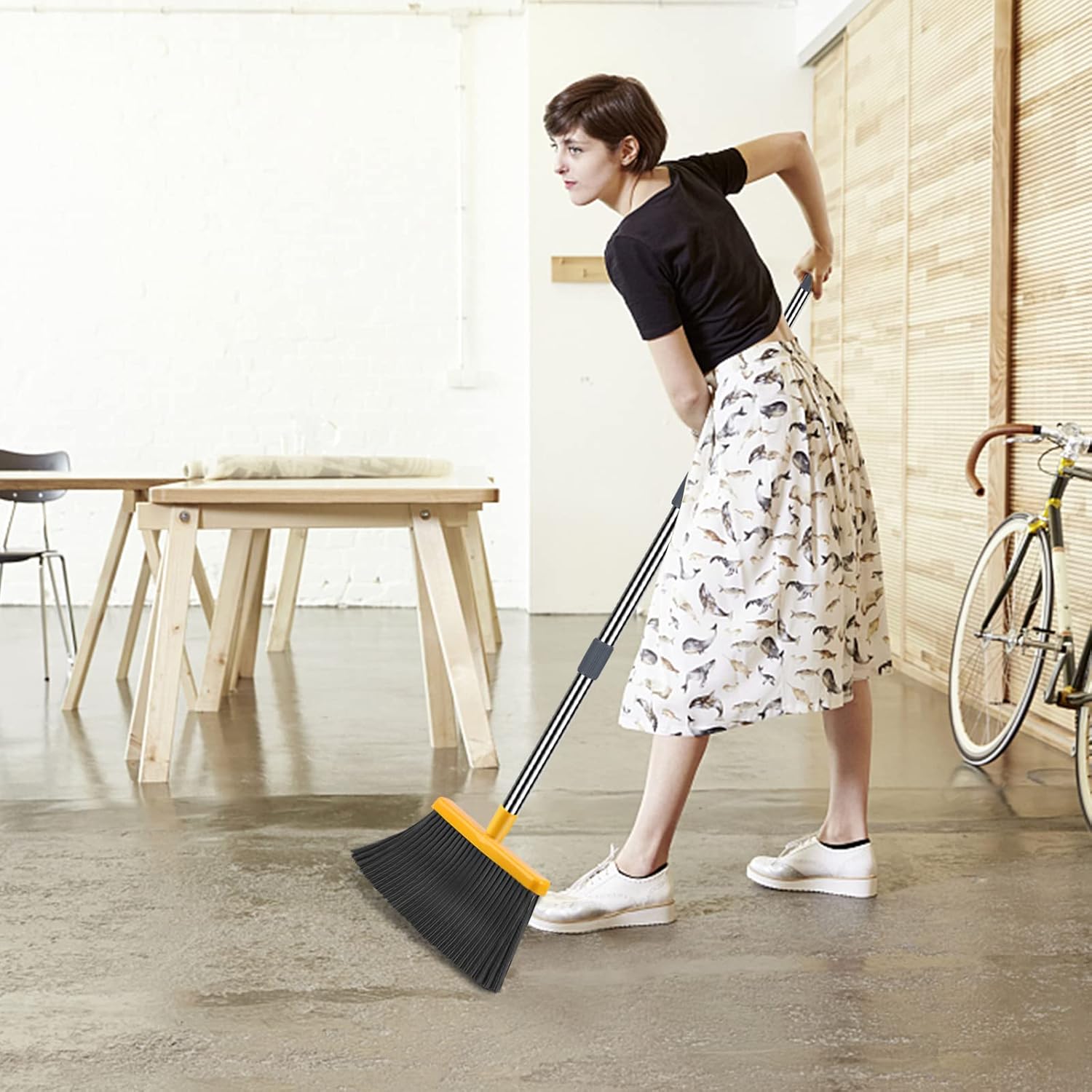 kelamayi Upgrade Broom and Dustpan Set, Broom with Dustpan Combo Set, Self-Cleaning with Dustpan