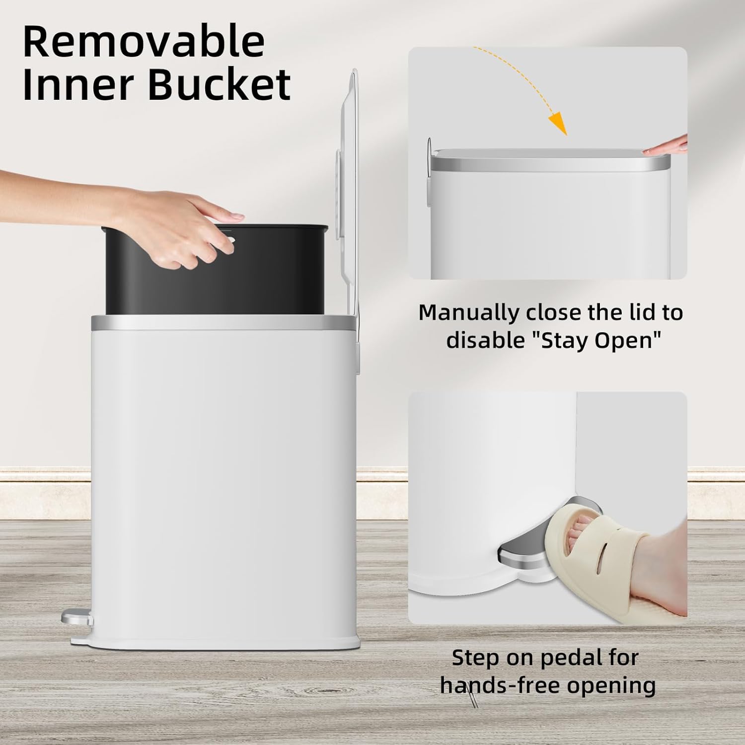 KUK Slim Bathroom Trash Can with Lid Soft Close, Step Pedal, 2.6 Gal/ 10L Stainless Steel Garbage