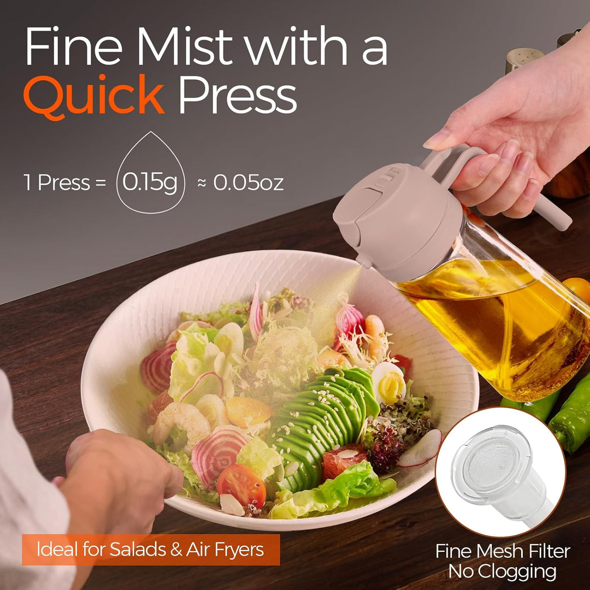 YARRAMATE 16oz/470ml Glass Olive Oil Sprayer for Cooking with Stickers, 2 in 1 Oil Dispenser for