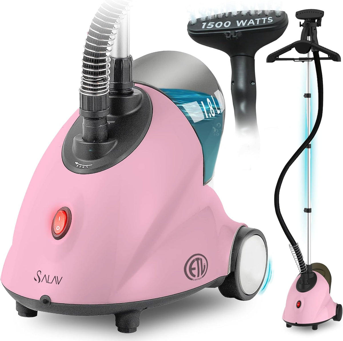 SALAV GS18-DJ Standing Garment Steamer with Roll Wheels for Easy Movement, 1.8L Water Tank for 1