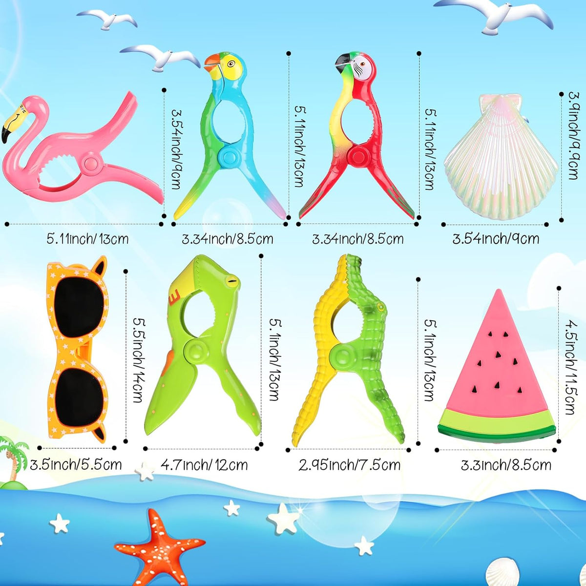 Rtteri 16 Pcs Beach Towel Clips for Beach Chairs Cute Towel Holder Cruise Clothes Pins for Lounge