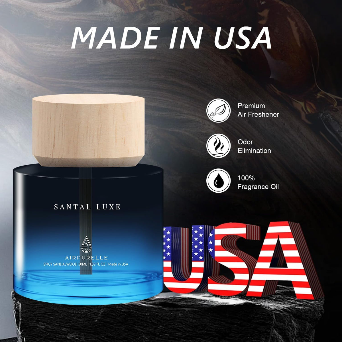 Car Air Freshener for Men & Women – Long-Lasting Spicy Sandalwood Essential Oil Diffuser for Car