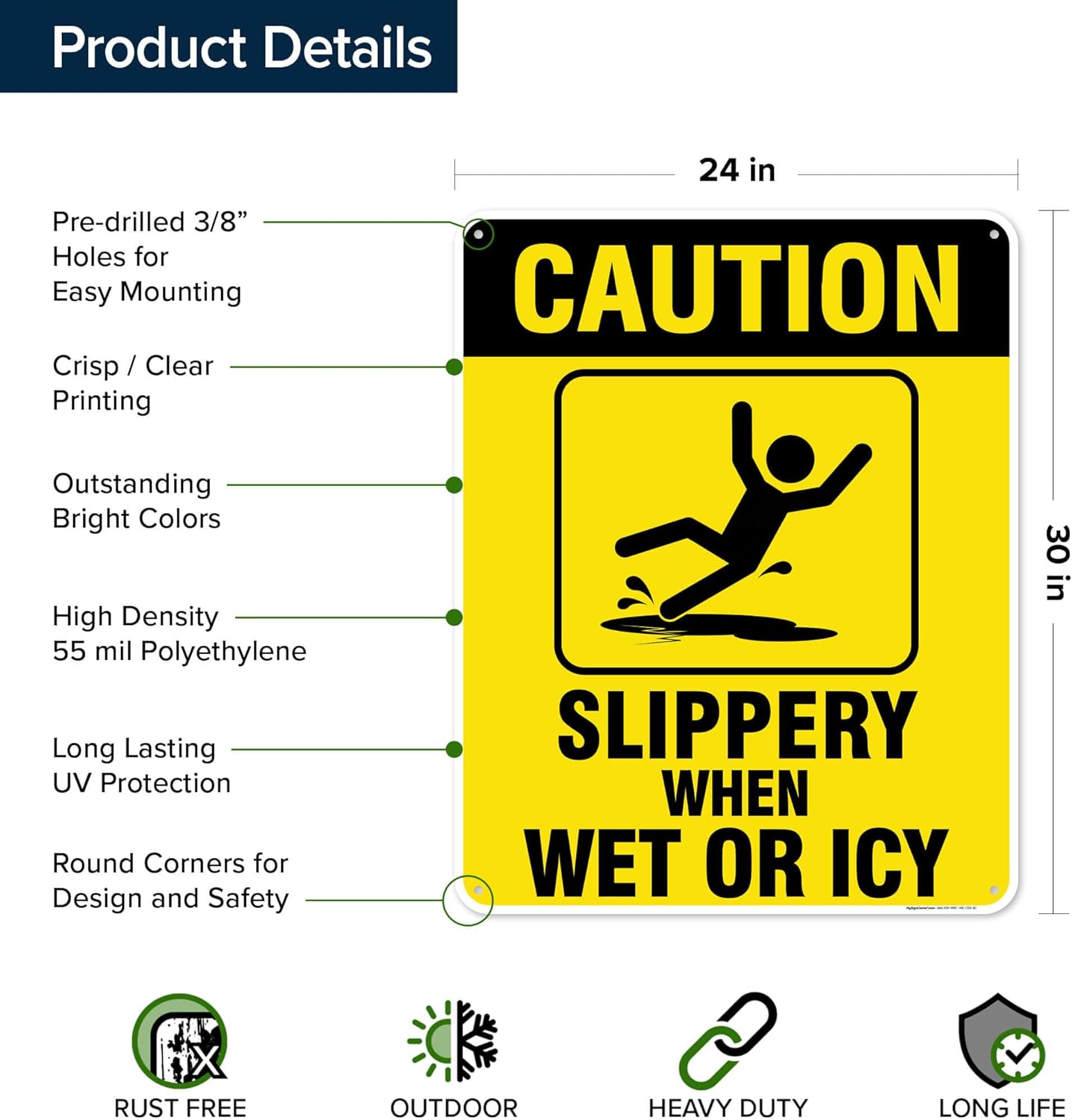 Caution Slippery When Wet Sign or ICY Sign, 24"x30" Polyethylene, Indoor/Outdoor Use, USA MADE By