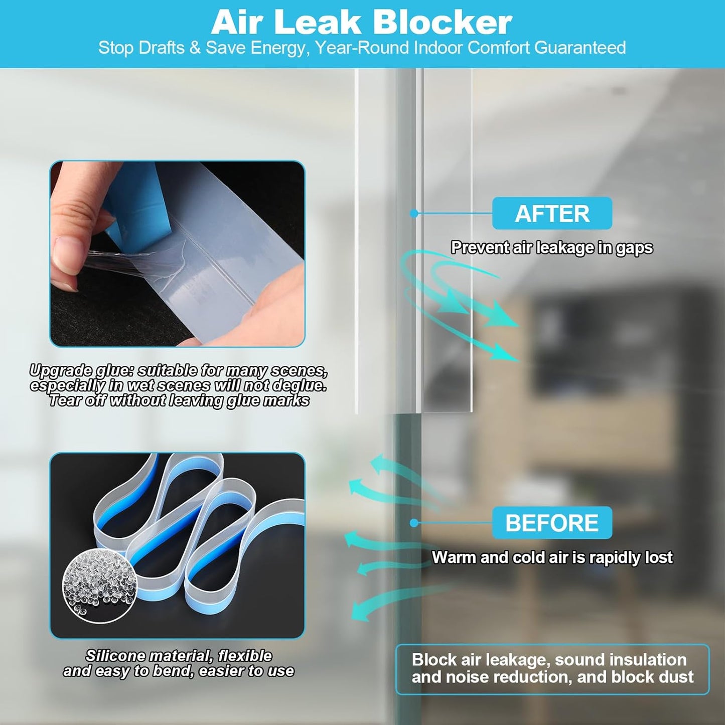 Weather Stripping Door Seal, Silicone Strip for Frame and Gaps Draft Stopper,Glass Shower Door