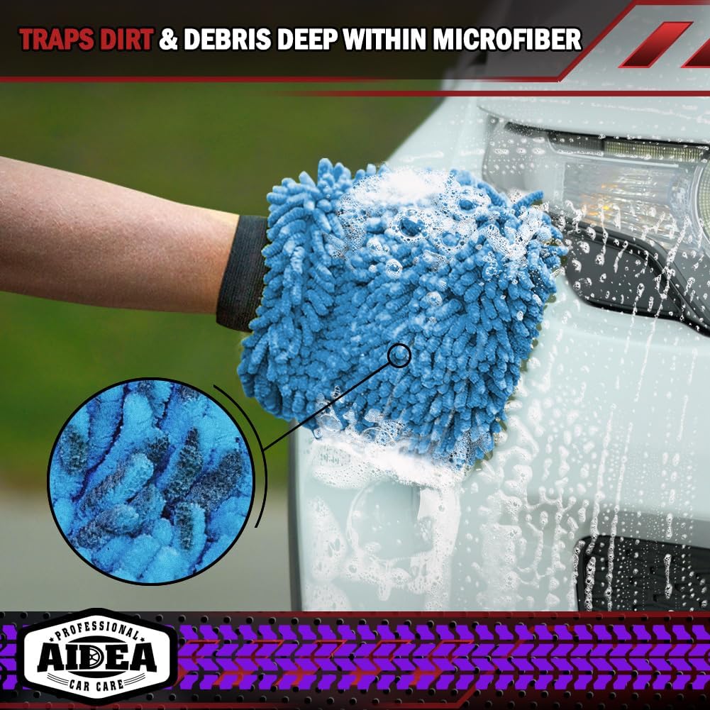 AIDEA Car Wash Mitt Microfiber, 1PK Scratch Free Lint-Free, Premium Chenille Microfiber Sponge Mitt