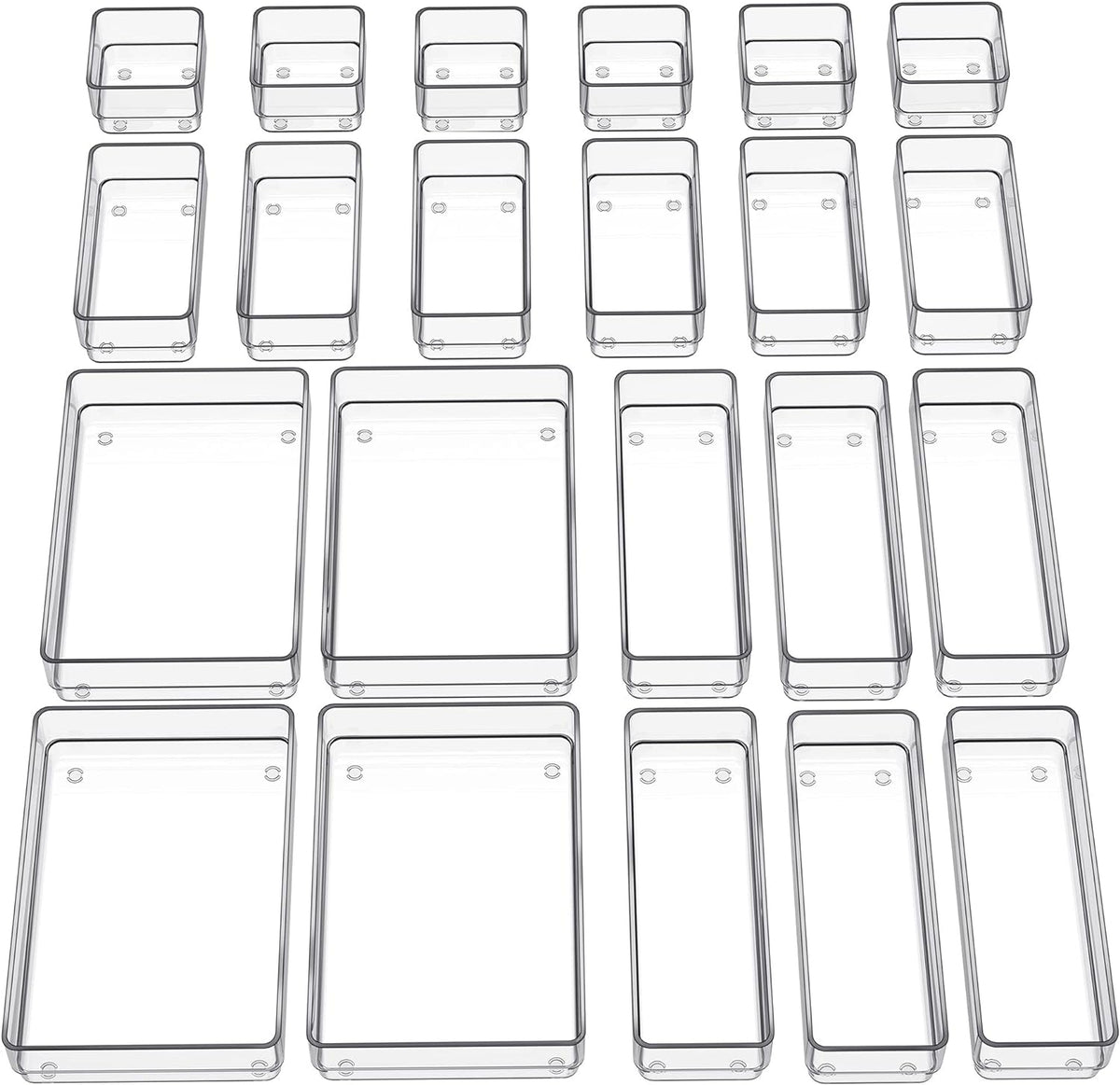 SMARTAKE 22-Piece Drawer Organizer with Non-Slip Silicone Pads, 4-Size Clear Desk Drawer Organizer
