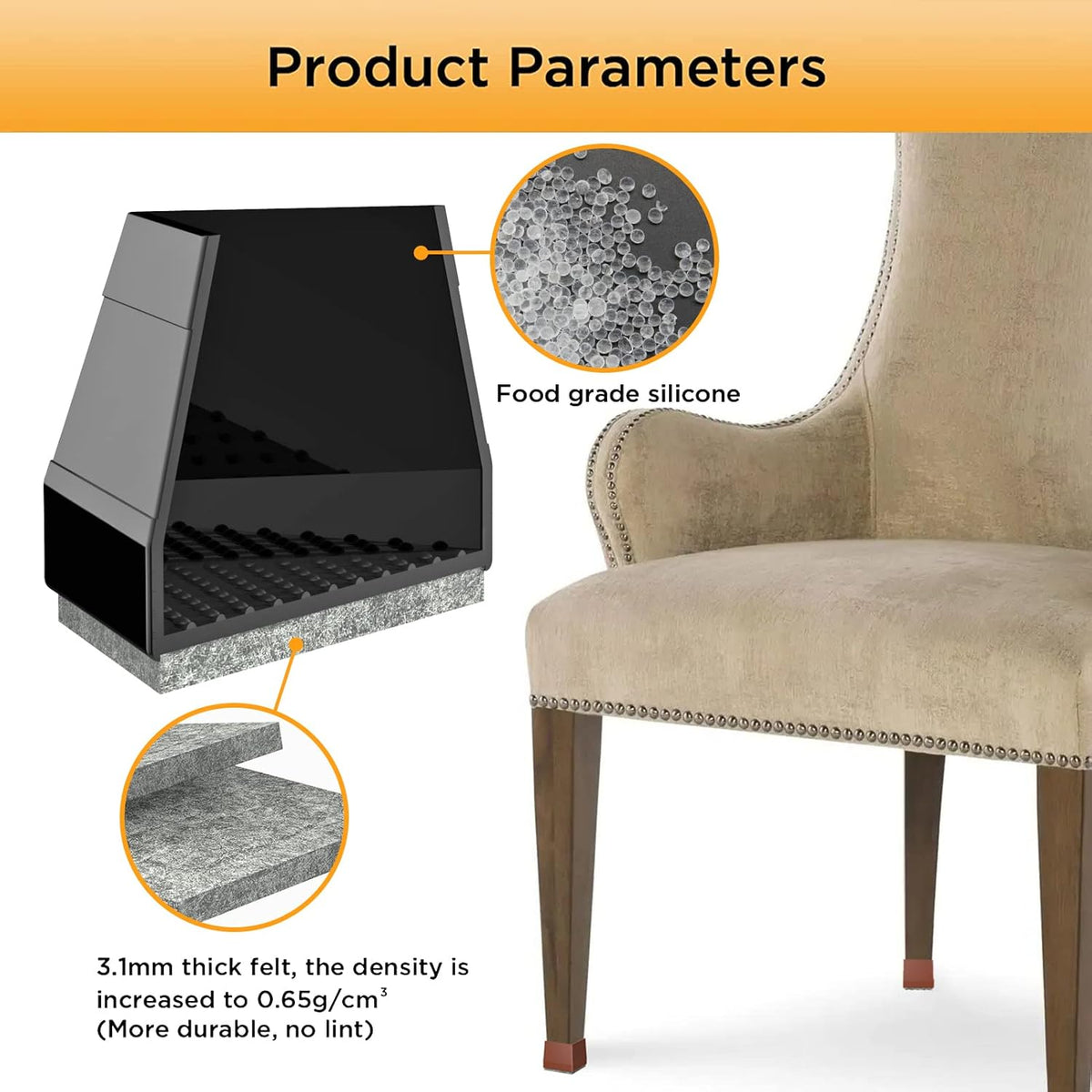 Square Chair Leg Protectors for Hardwood Floors,16 Pcs Silicone Felt Furniture Legs Caps to Prevent