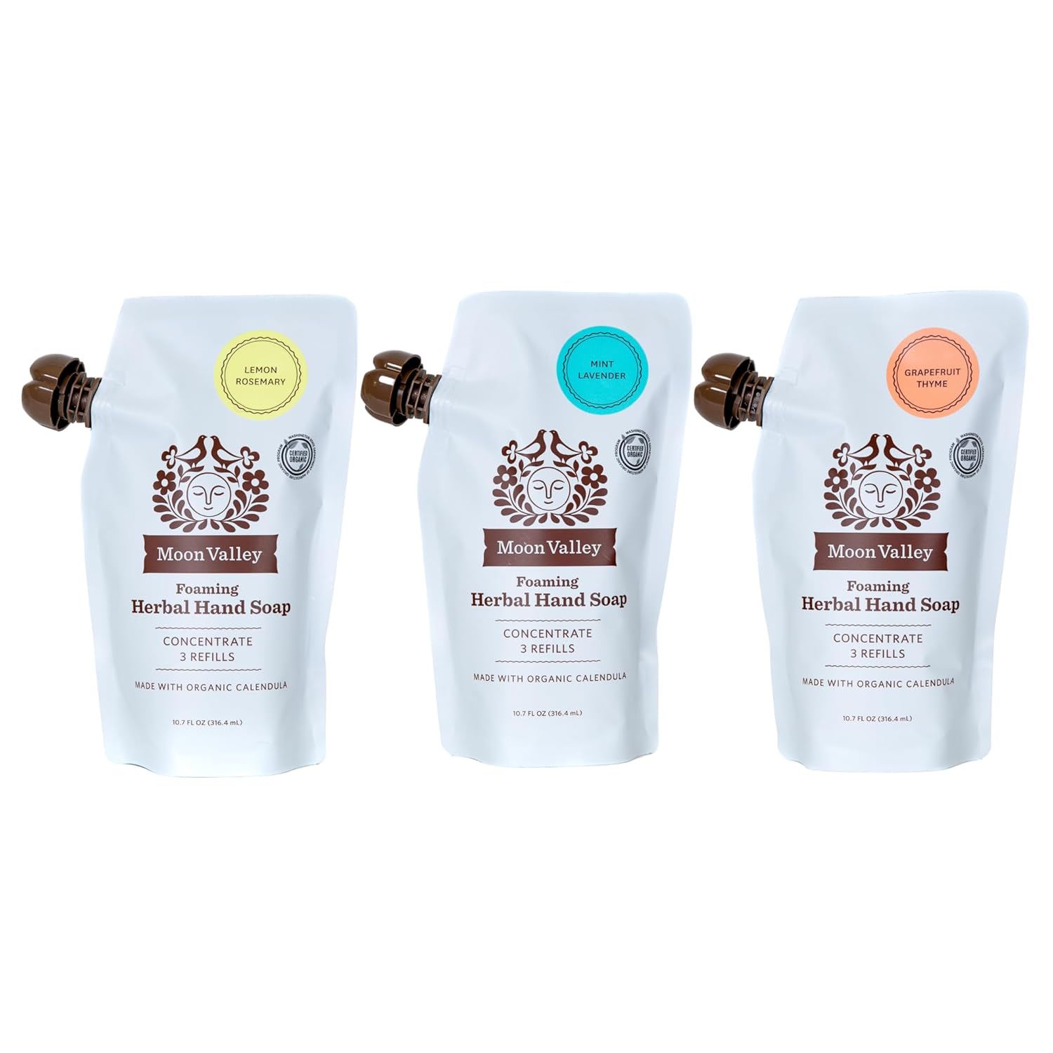 Moon Valley Foaming Hand Soap Refill Pouch, Three-Pack Lemon Rosemary, Mint Lavender, Grapefruit