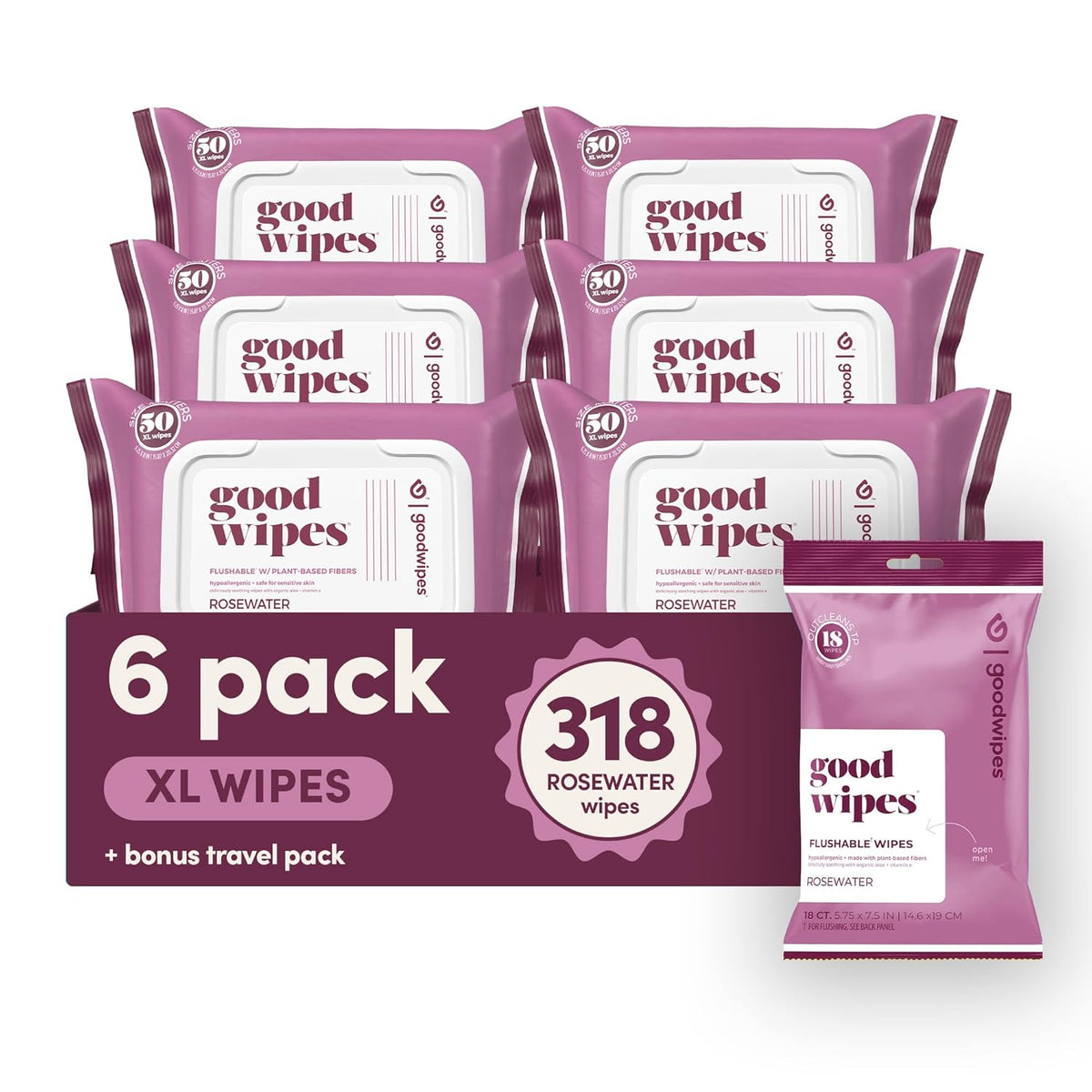 goodwipes Flushable Butt Wipes - Vitamin E & Aloe - Sewer & Septic Safe - Extra Large Adult Wet