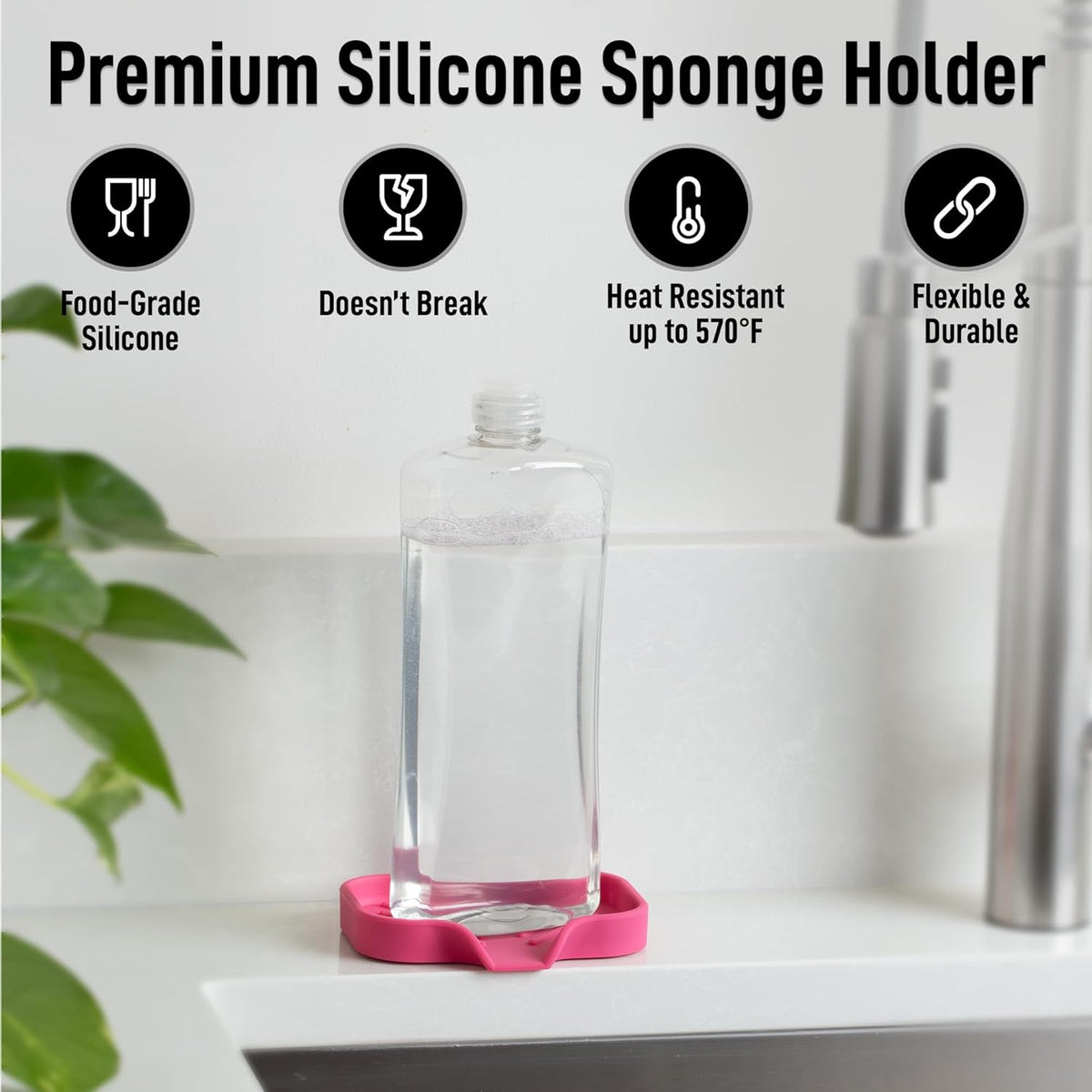 Zulay Kitchen Small Silicone Sponge Holder (4.9x3.3”) – Space-Saving Sink Organizer Tray for