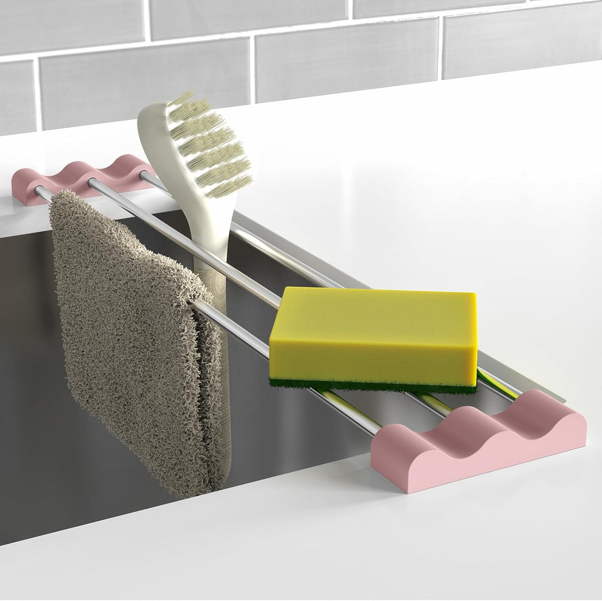 Tomorotec Adjustable Over-The-Sink Kitchen Rack for Dishcloths, Sponges, Bottles and Brushes
