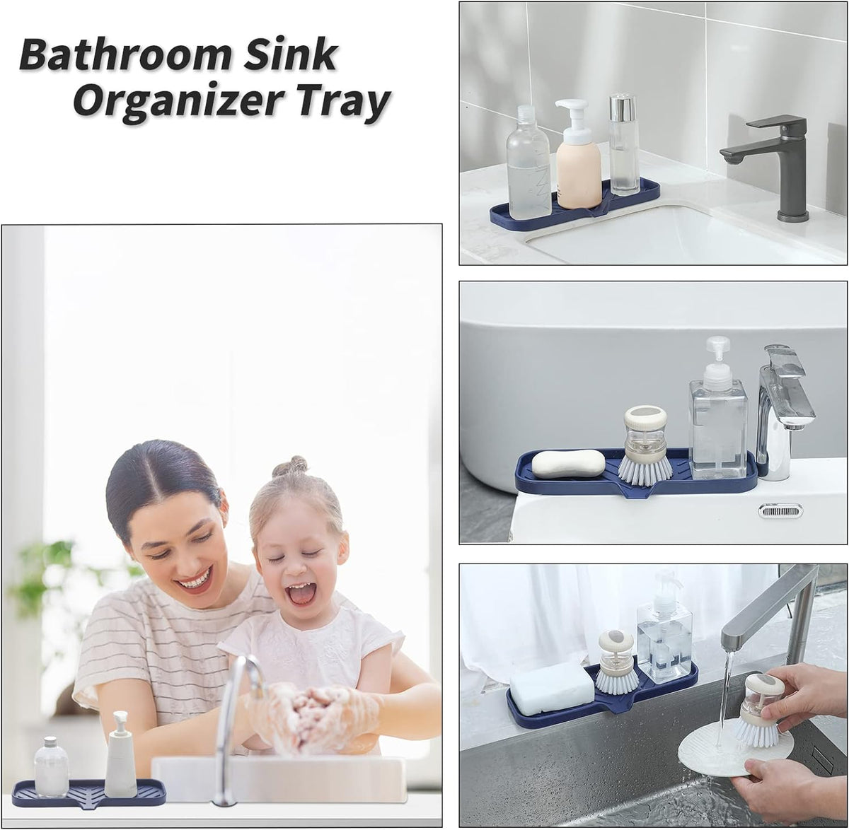 Silicone Bathroom Soap Dishes with Drain Spout-Kitchen Sink Organizer,Sponge Holder,Dish Soap