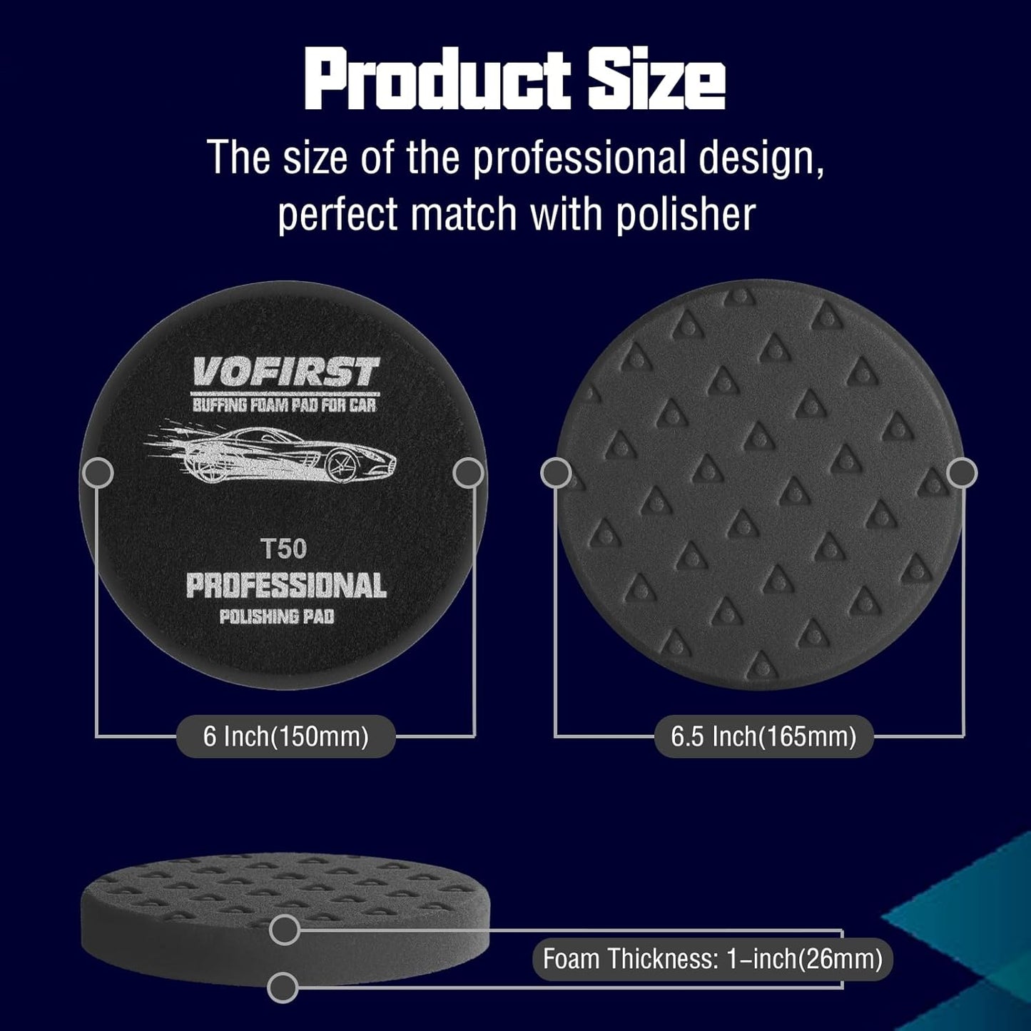6 Inch Buffing Polishing Pads - 3Pcs Black Light Cut Pad - 6.5 Inch Face for 6 Inch 150mm Backing