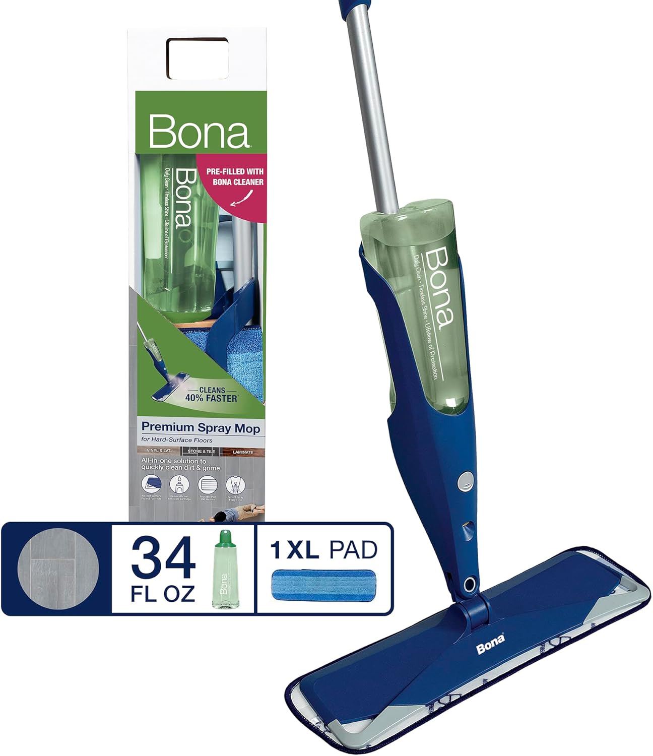 Bona Premium Multi-Surface Floor Spray Mop - Includes Multi-Surface Floor Cleaning Solution 34 fl