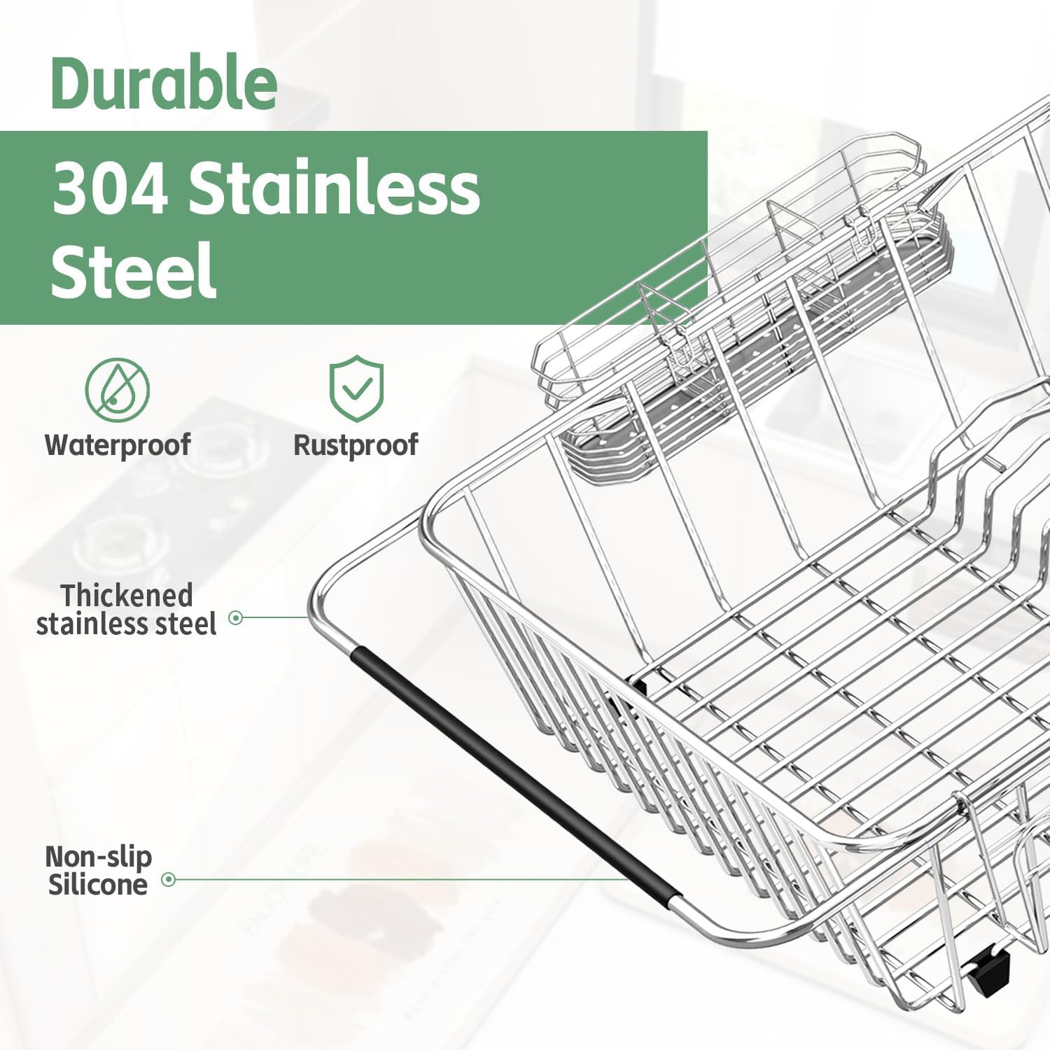 Dish Drying Rack in Sink, Extendable Stainless Steel Dish Drainers for Kitchen Counter, Anti-Rust