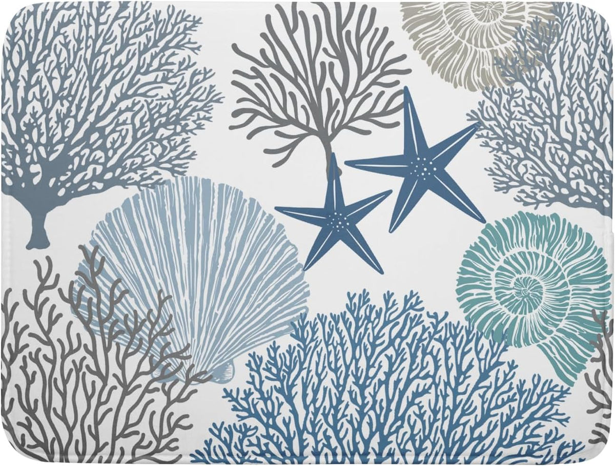 Summer Coastal Dish Drying Mats for Kitchen Counter 16x18 Inch Sea Shells Starfish Drying Mat High