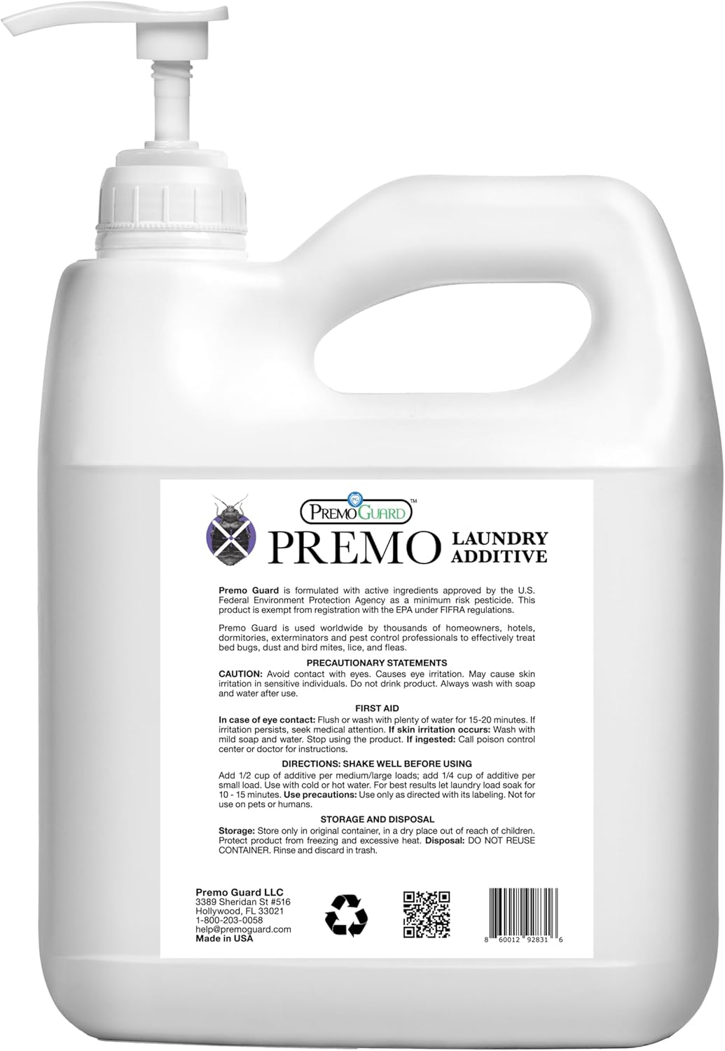 Premo Guard Bed Bug, Mite & Lice Laundry Detergent Additive 64 oz – Child & Pet Friendly – Stain &