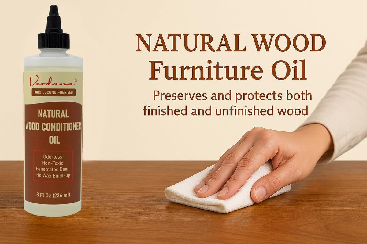 Verdana Natural Wood Conditioner Oil – 8 fl oz – Odorless, Non-Toxic Coconut Oil Polish for