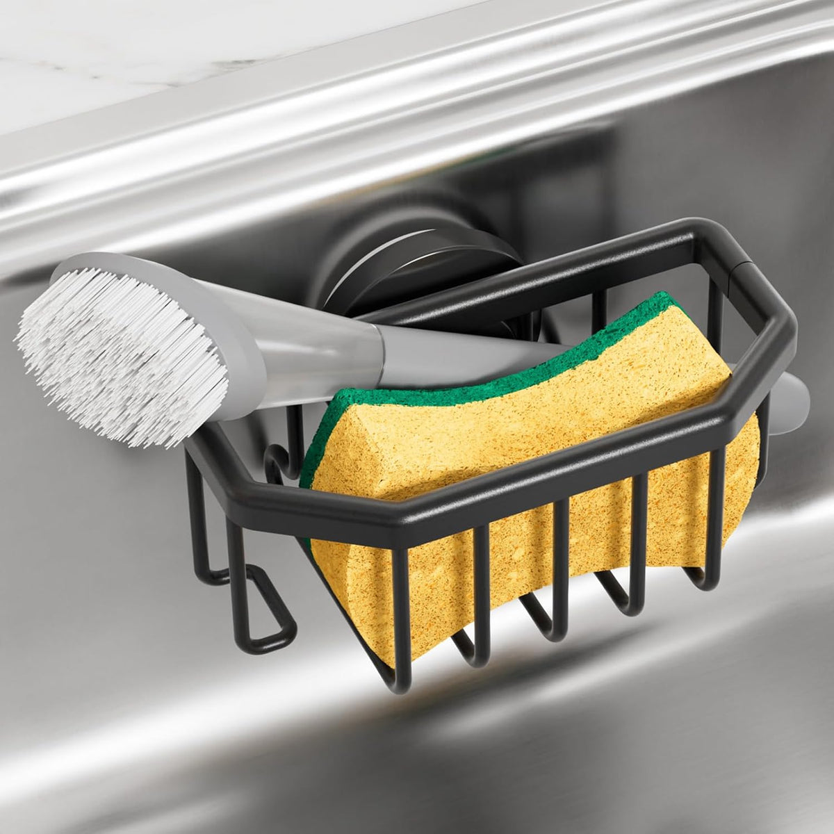 TAILI Sponge Holder for Kitchen Sink with Strong Suction Cup, Rustproof Aluminum Sink Caddy for