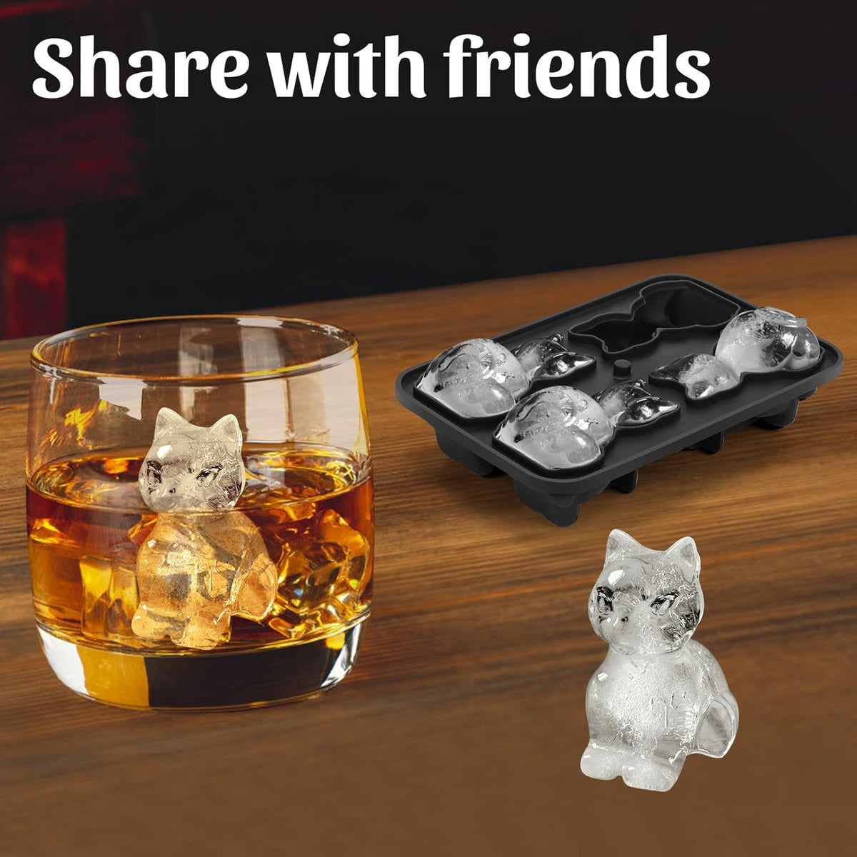 Silicone Ice Cube Tray,Cat 3D Large Ice Cube Molds for Whiskey,Cocktails,Wine,Juice and Bourbon,4