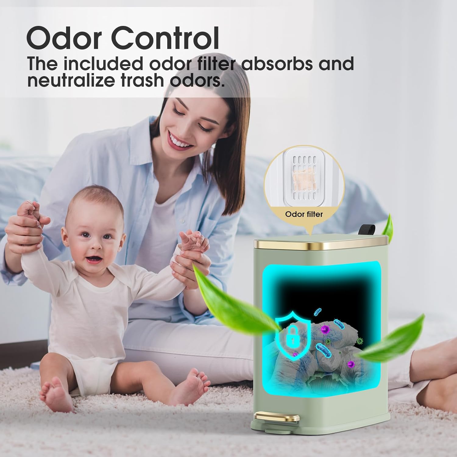 CEROELDA Small Bathroom Trash Can with Lid Soft Close-5L/1.3 Gal Slim Garbage Can-Metal Step