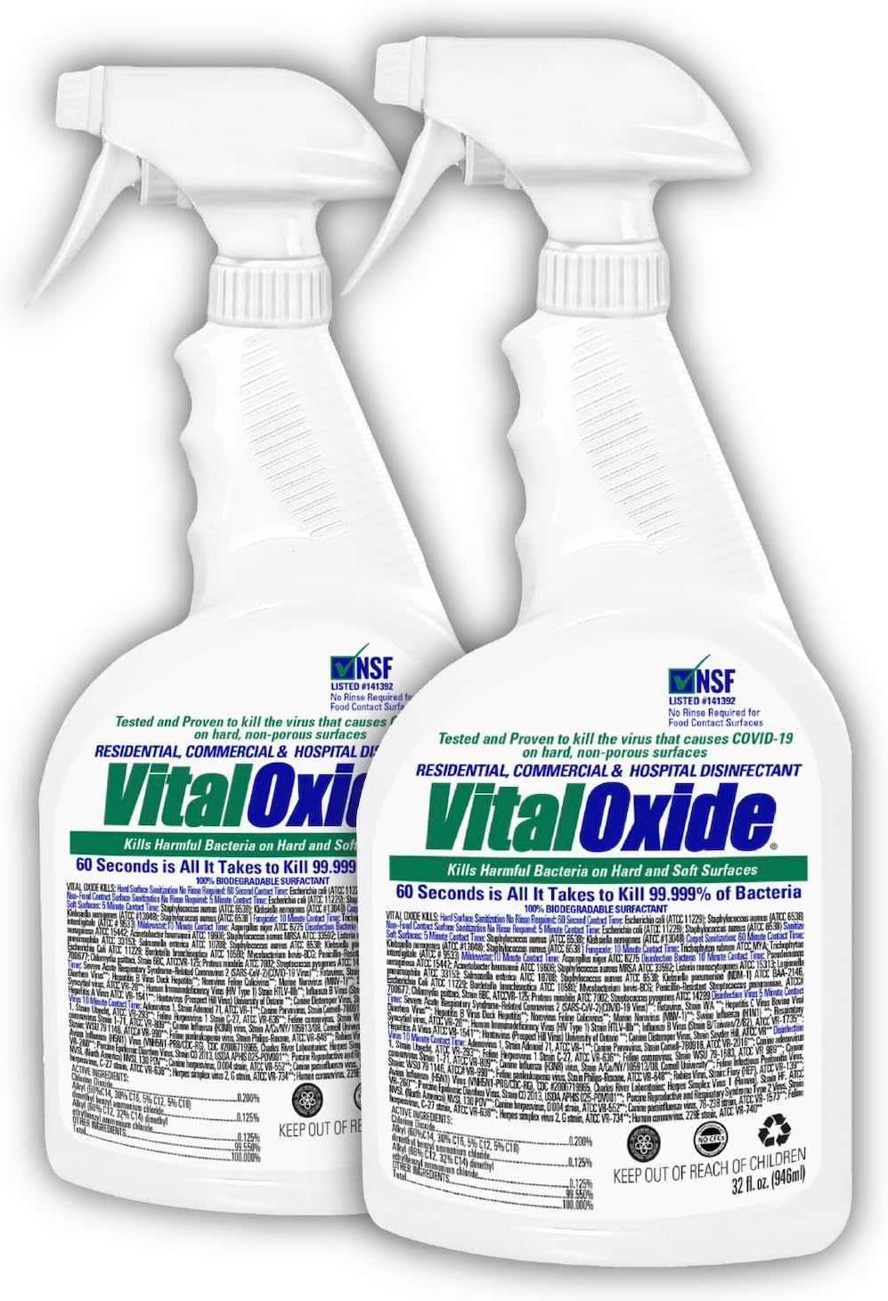 Vital Oxide Disinfectant, Deodorizer, Cleaner, Food-Contact Sanitizer, Virucide – (EPA registration