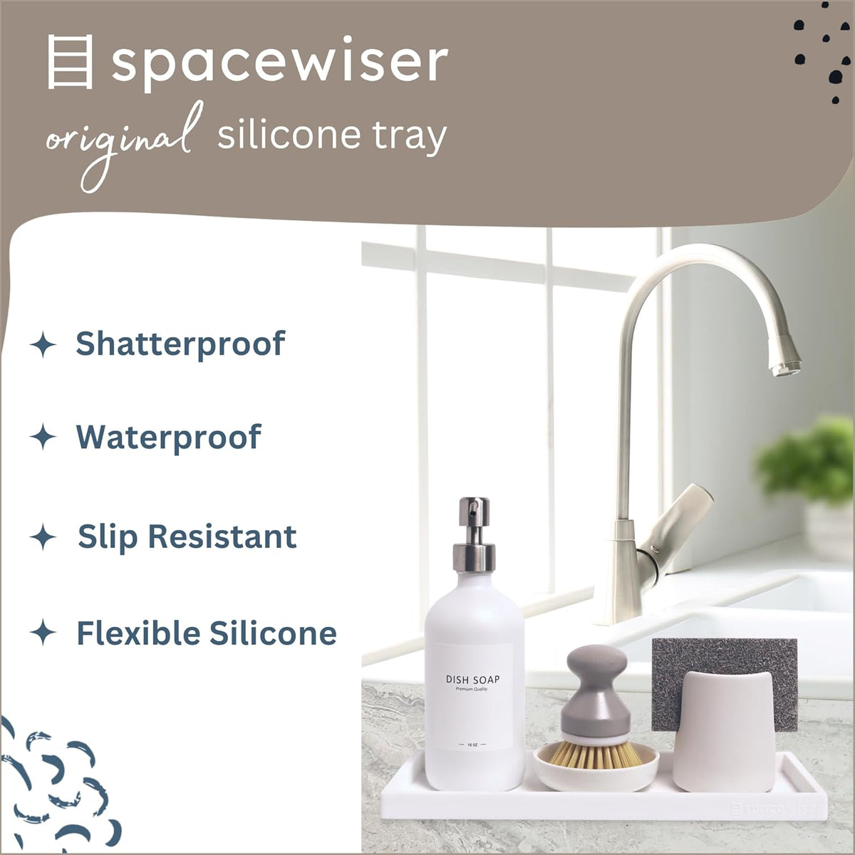 Countertop and Vanity Tray - 11.7" Silicone Bathroom Tray Countertop, Dish Soap Trays for Kitchen