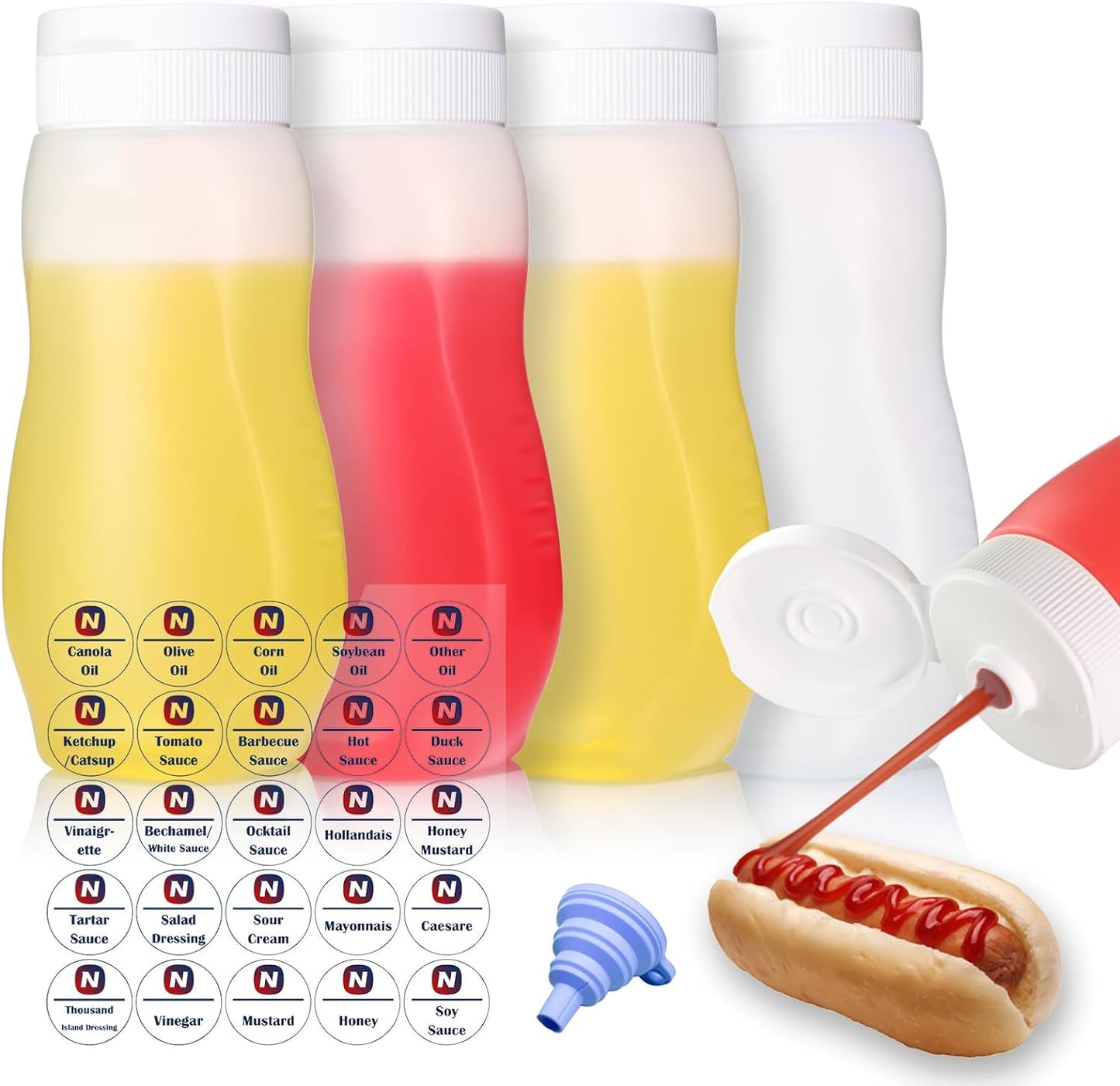 Condiment Squeeze Bottles for Ketchup Hot Sauce Liquids Oil with Caps for Condensed Milk and