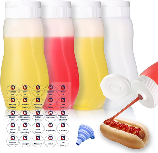 Condiment Squeeze Bottles for Ketchup Hot Sauce Liquids Oil with Caps for Condensed Milk and