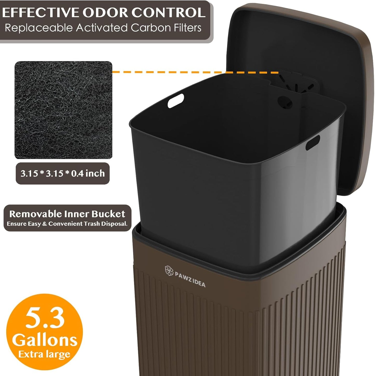 PAWZIDEA Dog Poop Trash Can Outside Odor Control, 5.3 Gallon Large Dog Waste Trash Can with Lid