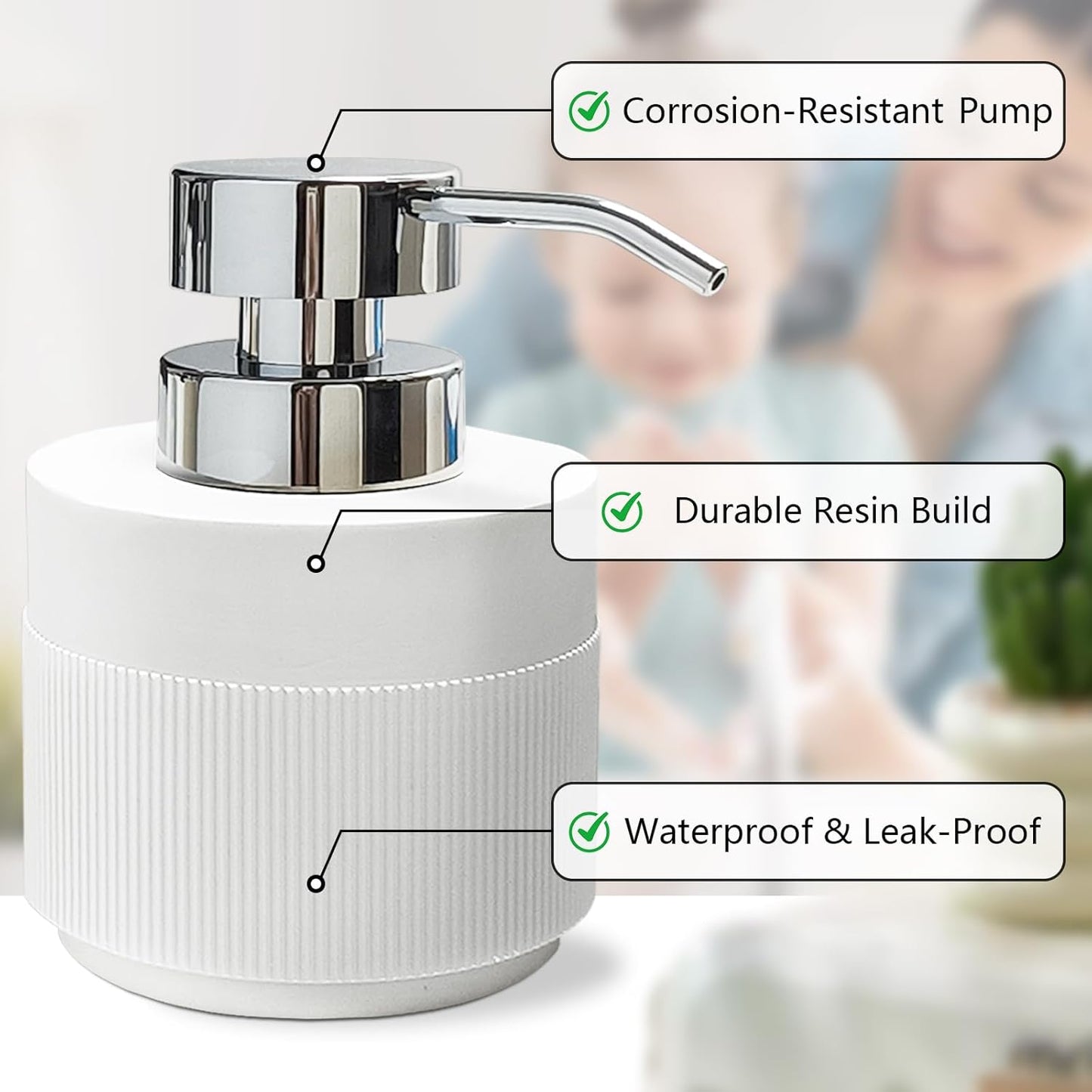 Resin Soap Dispenser for Bathroom, Hand Lotion Liquid Dispenser Easy-to-Press with Reusable Plastic