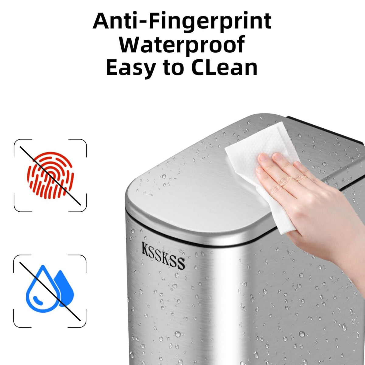 2.6 Gallon Slim Bathroom Trash Can with Soft Close Lid, 10L Stainless Steel Garbage Can with