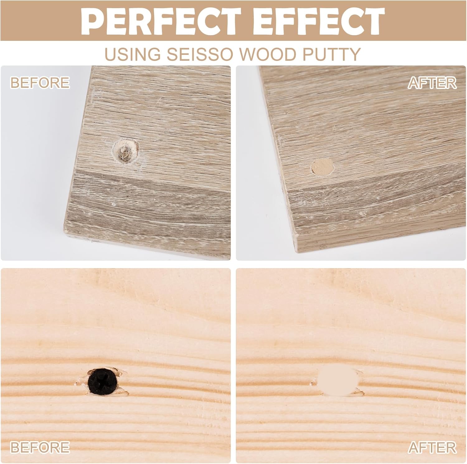 SEISSO Wood Putty, Golden Oak Wood Filler Paintable, Wood Putty Outdoor Waterproof, Wood Repair