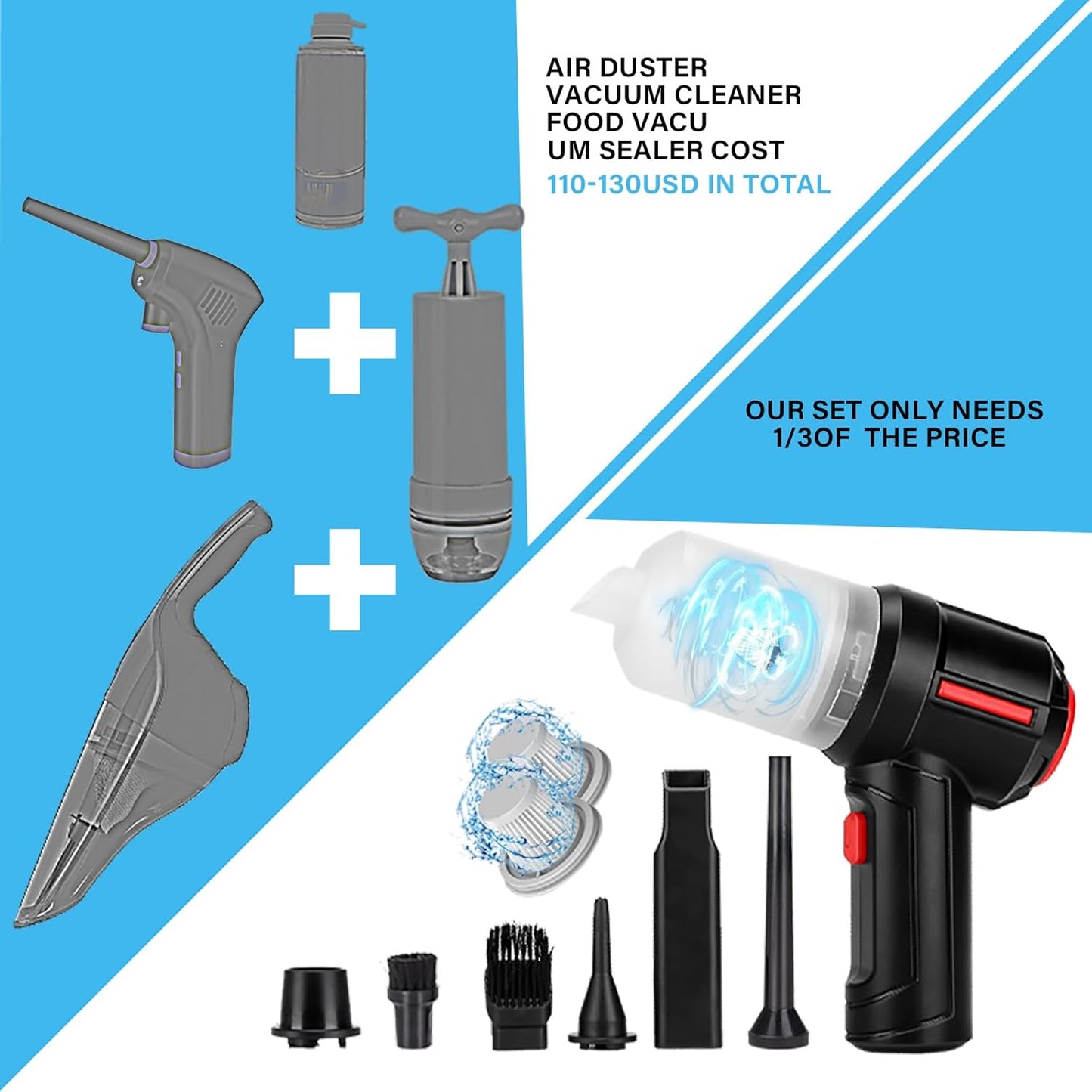 Air Duster - Computer Vacuum Cleaner - for Keyboard Cleaning- Cordless Canned Air- Powerful