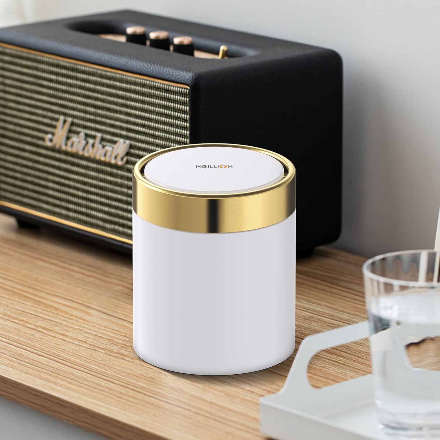 Mini Trash Can with Lid, Desktop Small Trash Can Recycling Bin Cute Metal Garbage Can for Tabletop