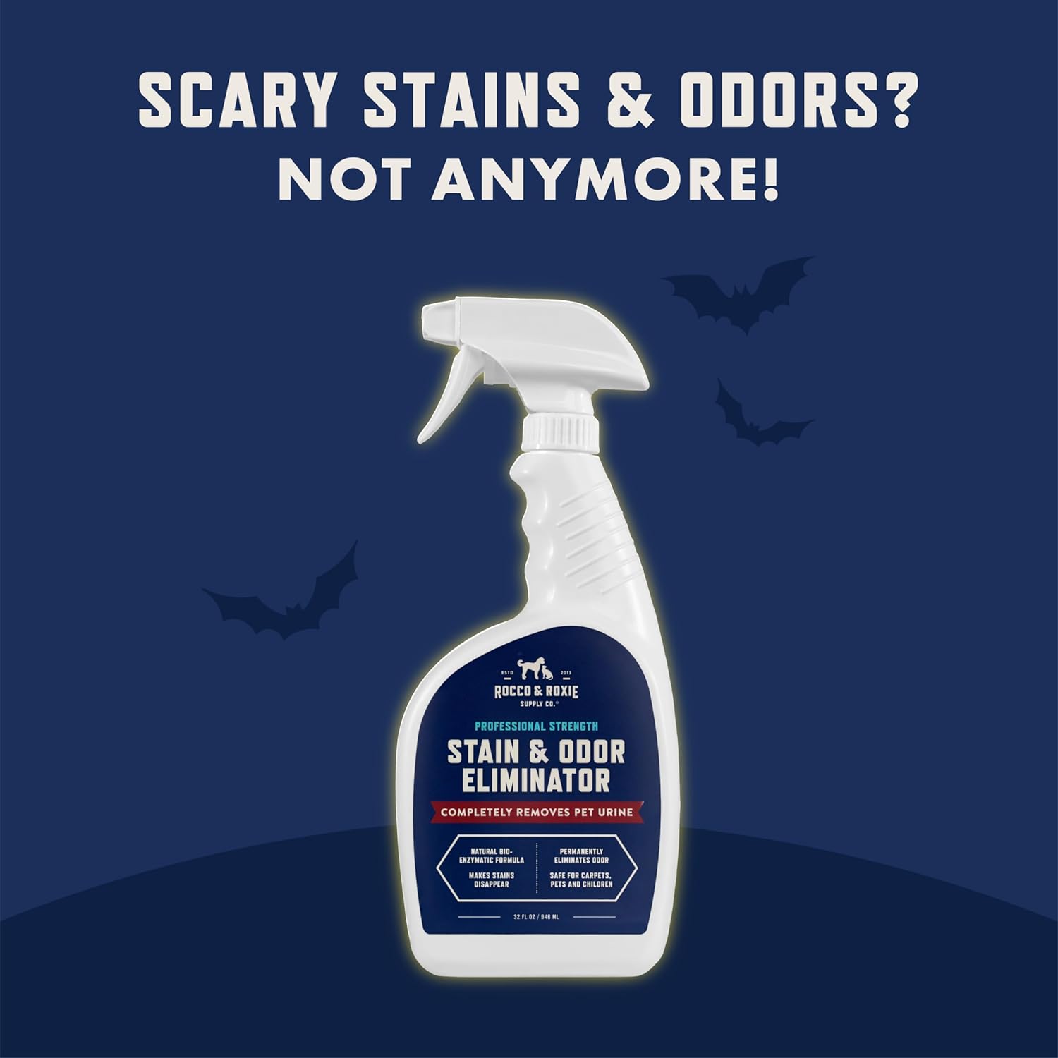 Rocco & Roxie Supply Co. Stain & Strong Odor Eliminator, Enzyme Cleaner, Pet Odor Eliminator for