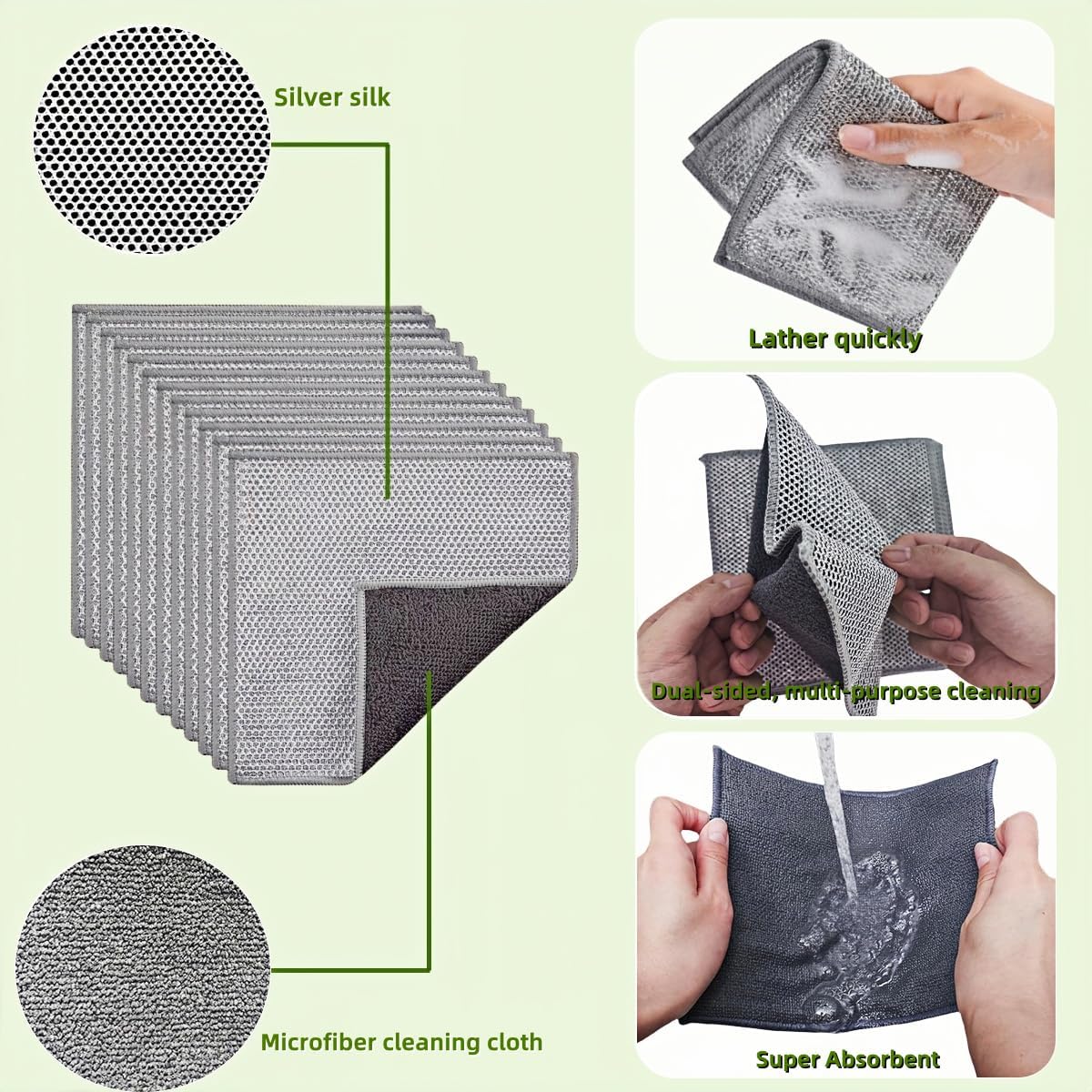 Stainless Steel Scrubber and Cleaning Rags - Non Scratch Wire Dishcloth for Washing Dishes, Durable