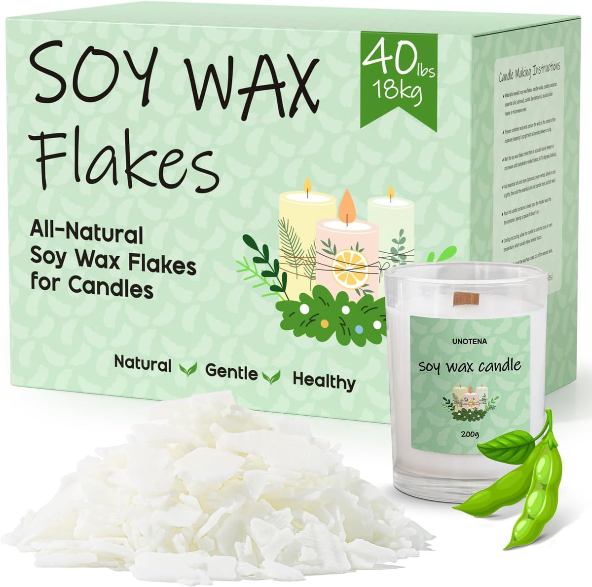 UNOTENA Soy Wax Flakes for Candle Making, Natural Candle Wax, Farm-Sourced, No Additives, Safe and