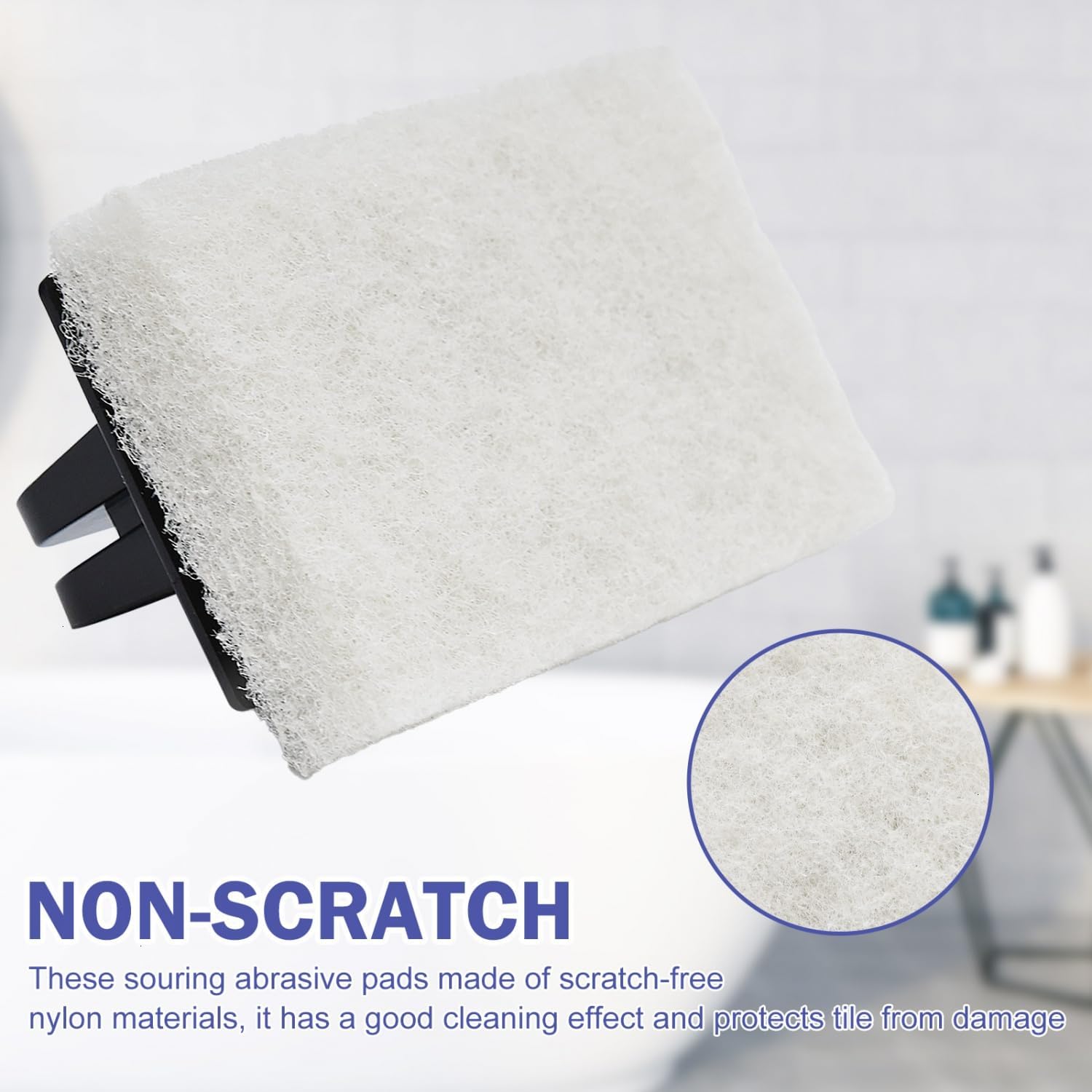 YoleShy Handled Scrubber Set, Non-Scratch Bathroom Scrubbing Pads, Bathtub Scrubber with Handle