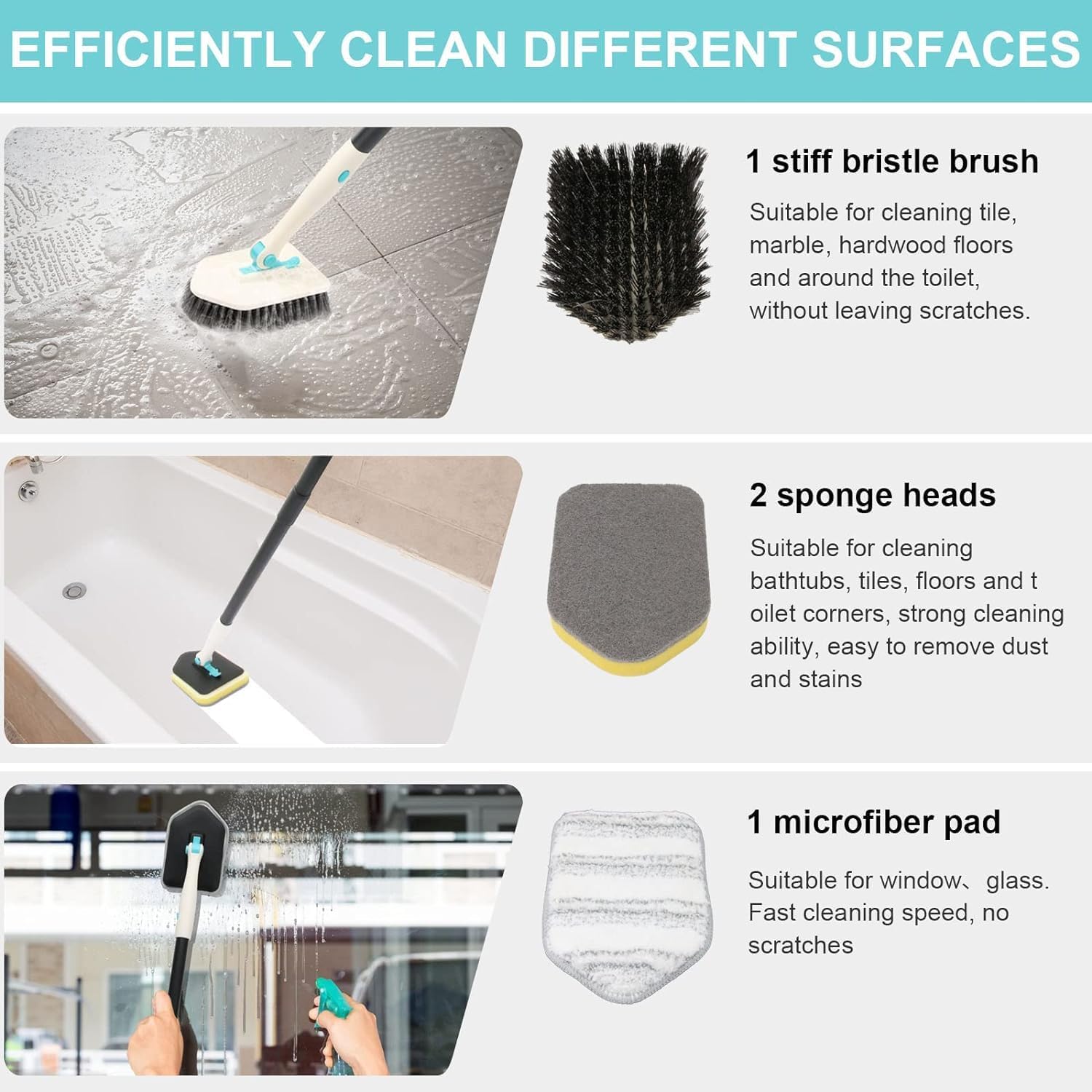 Cleaning Brush for Bathroom Kitchen Bathtube Toilet All Purpose Sponge Brush with Ergonomic Handle