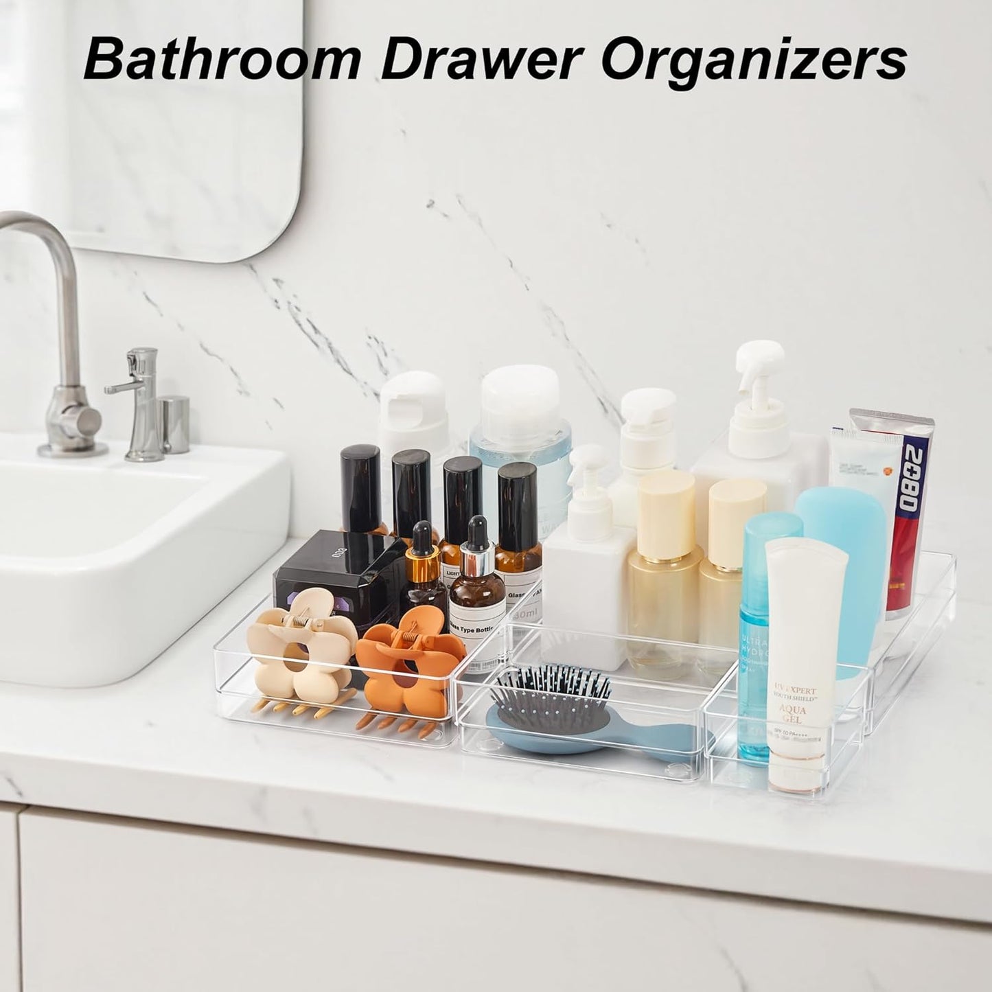 SMARTAKE 25-Piece Drawer Organizer with Non-Slip Silicone Pads, 4-Size Desk Drawer Organizer Trays