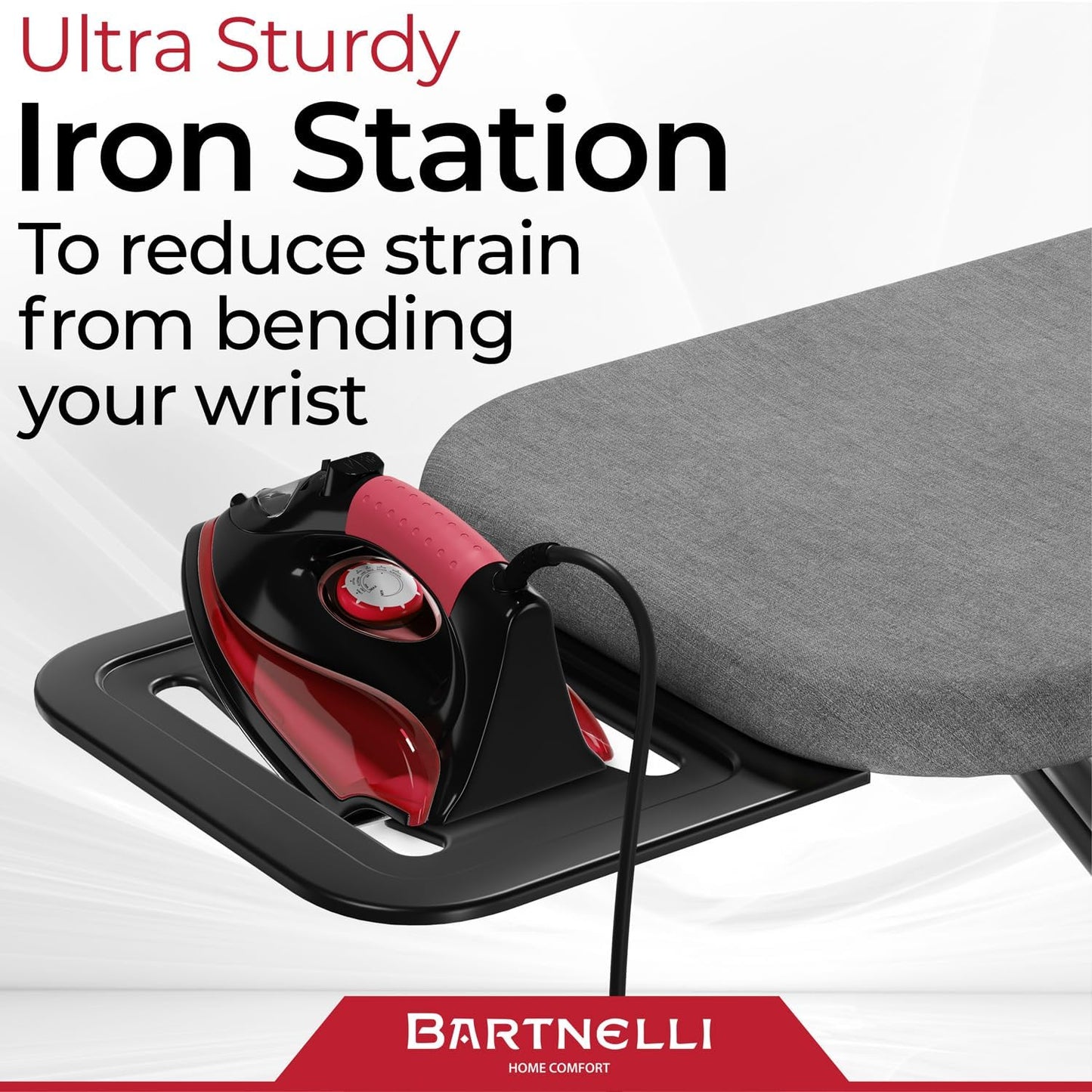 Bartnelli by Rorets Ironing Board Made in Europe | Iron Board with 4 Layered Cover & Pad, Height