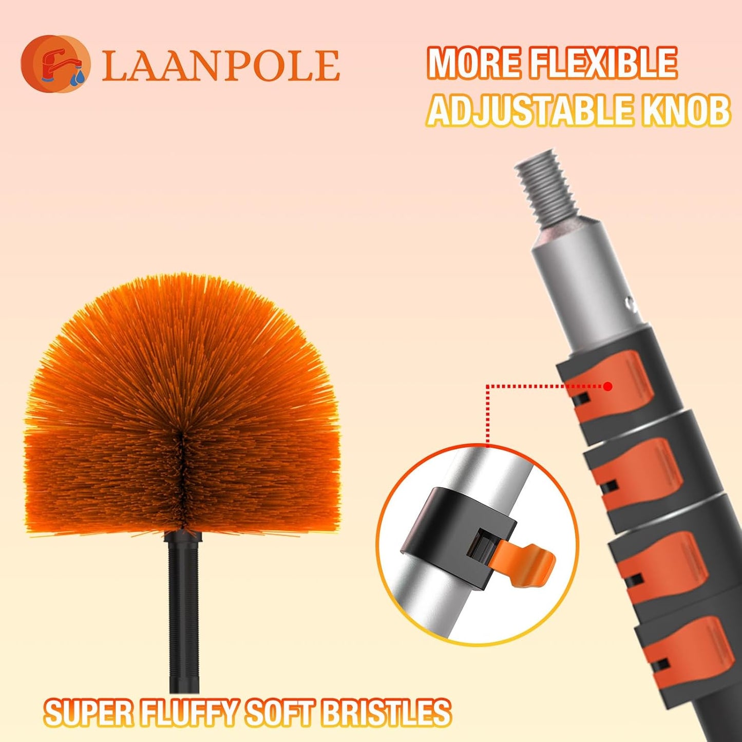 20FT (26FT Reach) Cobweb Duster with Extension Pole, Spider Web Brush for Cleaning Extendable