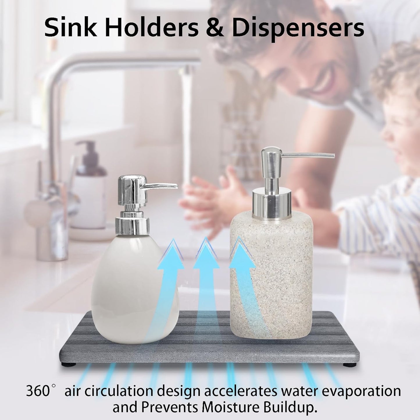 2 PCS Water Absorbing Stone Trays for Bathroom Sink & Kitchen Counter, Fast-Drying Diatomite Sink