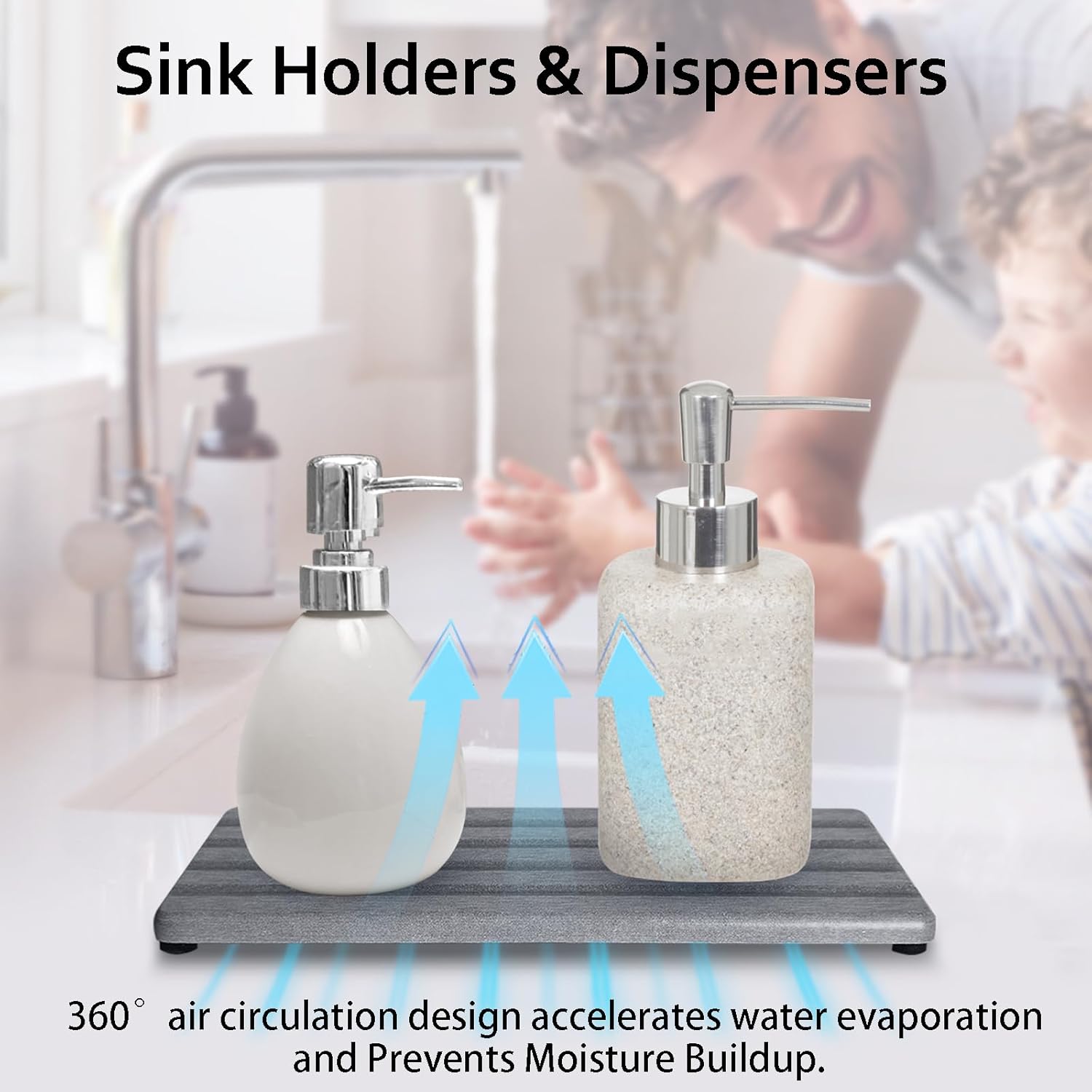 2 PCS Water Absorbing Stone Trays for Bathroom Sink & Kitchen Counter, Fast-Drying Diatomite Sink