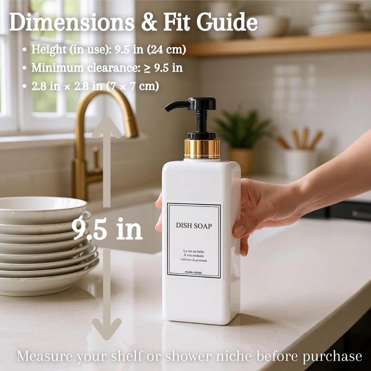 Modern Gold Design Large 27 oz Shampoo and Conditioner Dispensers - Empty Plastic Refillable Pump