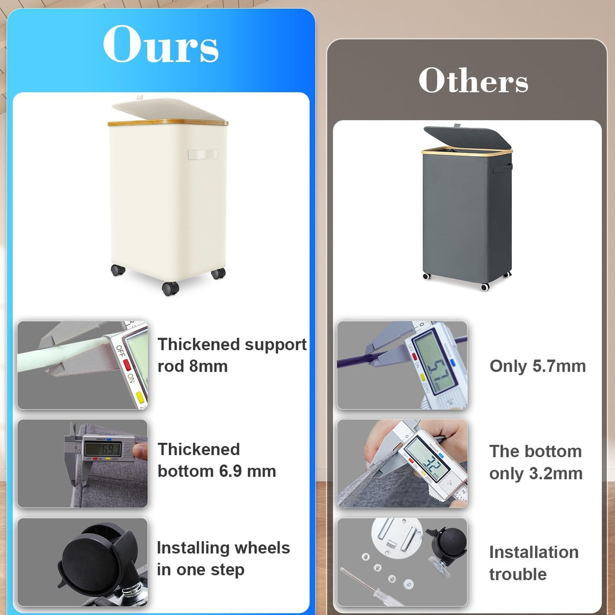 Laundry Hamper with Wheels,20 Gal (75L) Laundry Basket with lid Rolling Clothes Hamper Foldable