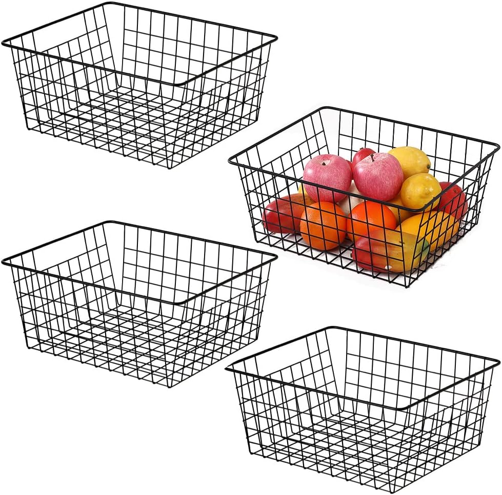 Kitchen Wire Baskets Farmhouse Decor Metal Food Storage Organizer,Household Refrigerator Bin with