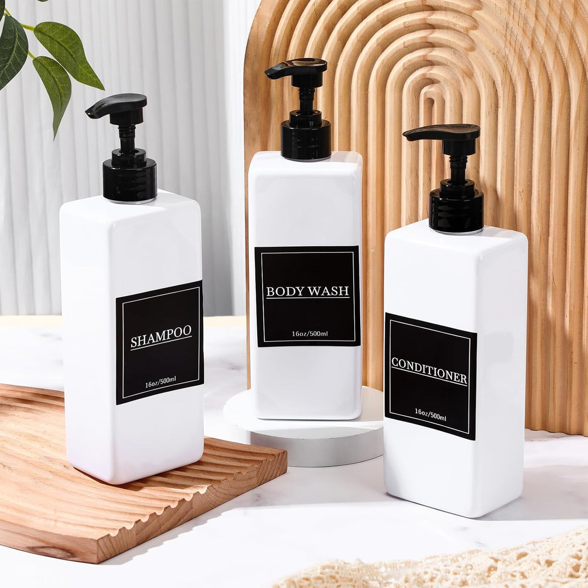 Tanlade 6 Pcs Shampoo and Conditioner Dispenser Bottles 16oz Modern Shower Soap Bottles with Pump